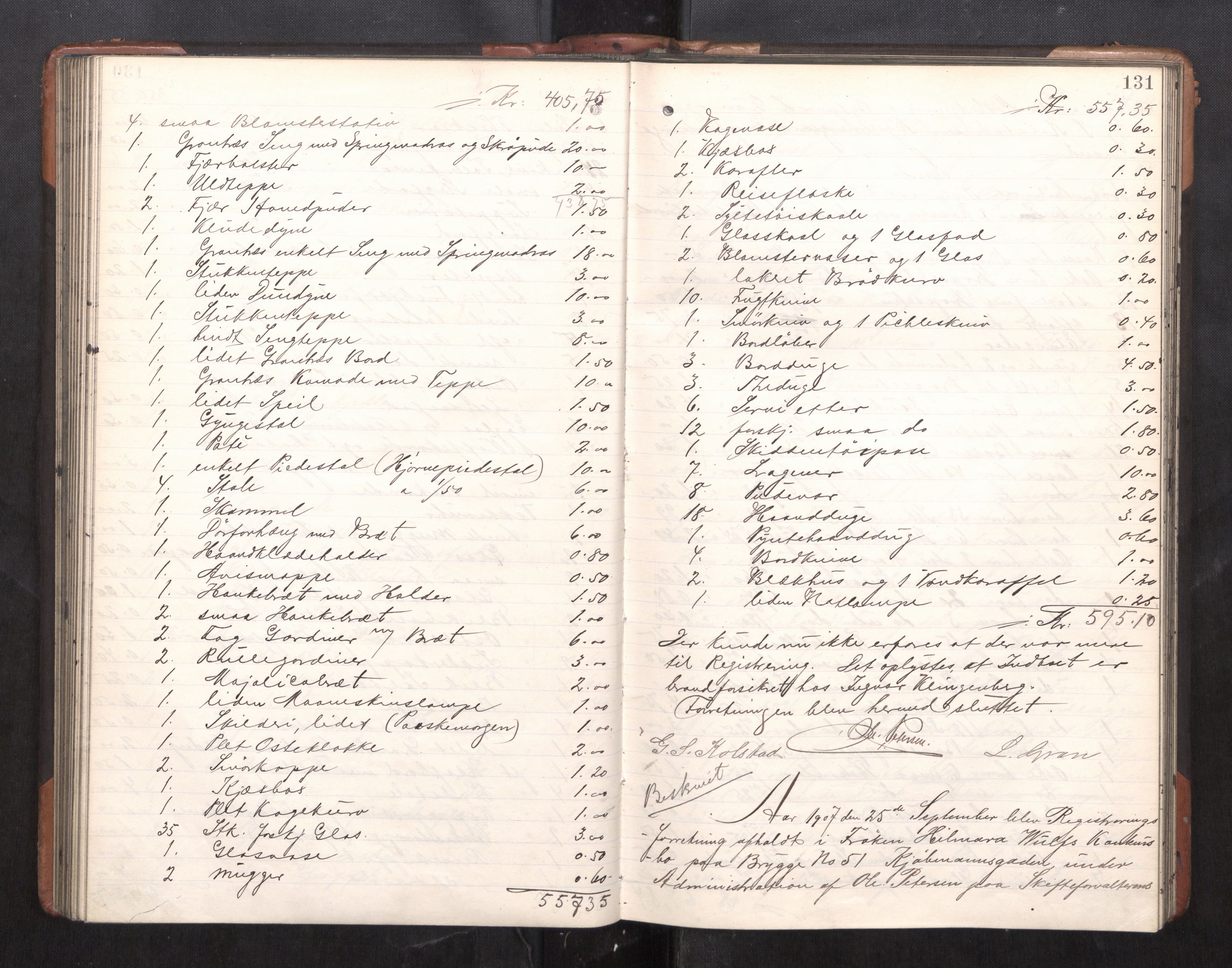 Trondheim byfogd, AV/SAT-A-0003/1/3/3C/L0025: Skifteregistreringsprotokoll - 24/1-14/7. (u/ register), 1906-1909, s. 131