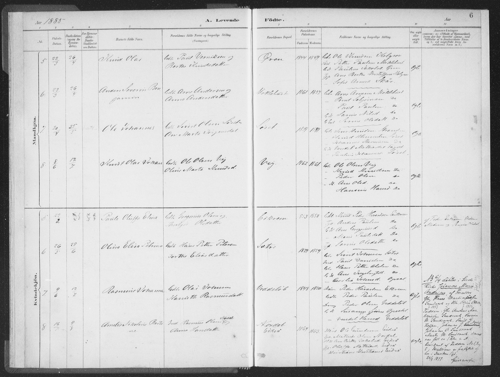 Ministerialprotokoller, klokkerbøker og fødselsregistre - Møre og Romsdal, AV/SAT-A-1454/502/L0025: Ministerialbok nr. 502A03, 1885-1909, s. 6