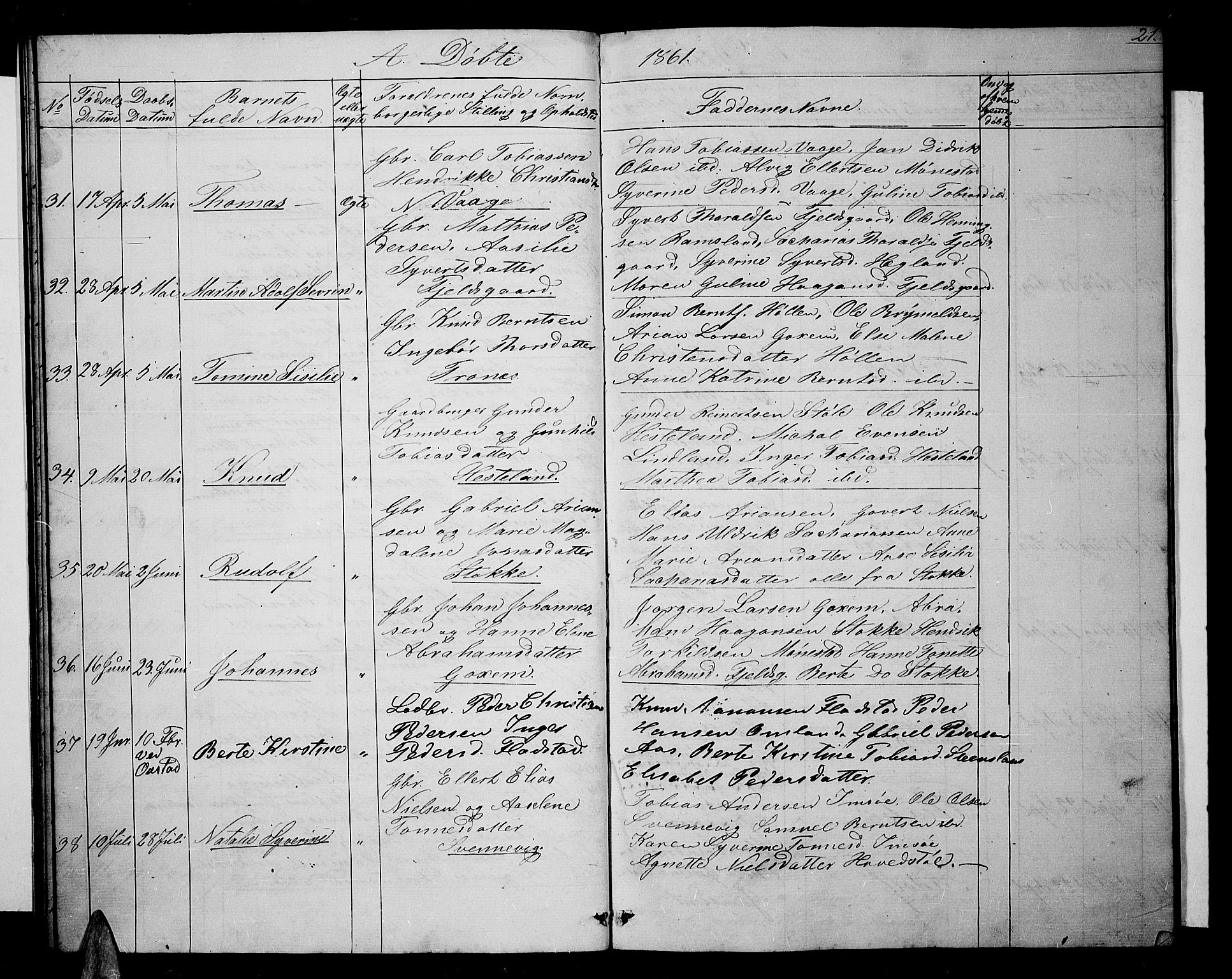 Sør-Audnedal sokneprestkontor, AV/SAK-1111-0039/F/Fb/Fba/L0002: Klokkerbok nr. B 2, 1853-1878, s. 21