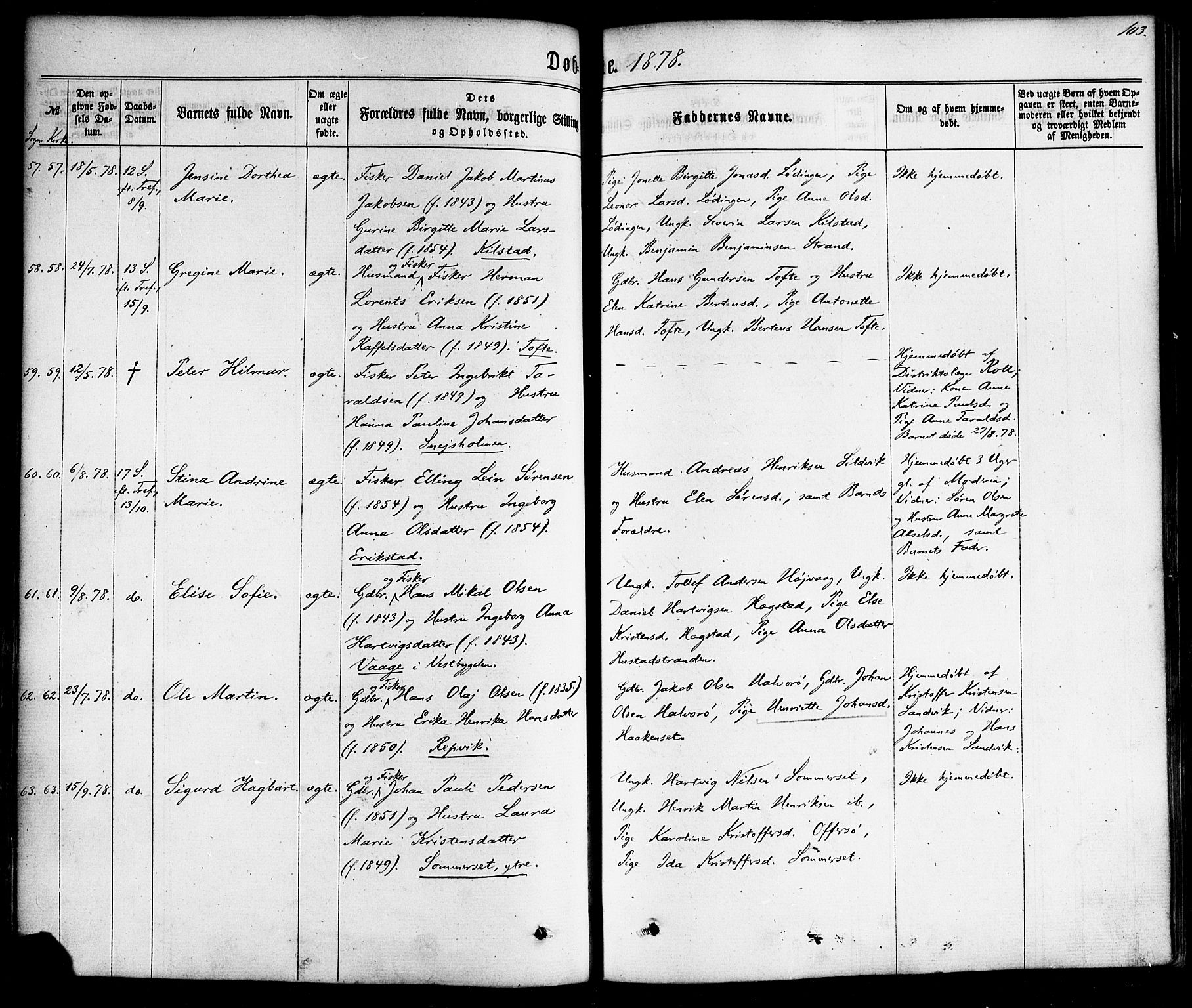 Ministerialprotokoller, klokkerbøker og fødselsregistre - Nordland, AV/SAT-A-1459/872/L1034: Ministerialbok nr. 872A09, 1864-1884, s. 103