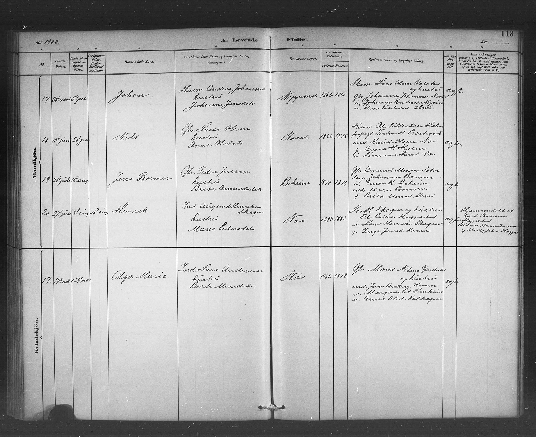 Hafslo sokneprestembete, AV/SAB-A-80301/H/Hab/Habb/L0001: Klokkerbok nr. B 1, 1882-1908, s. 113