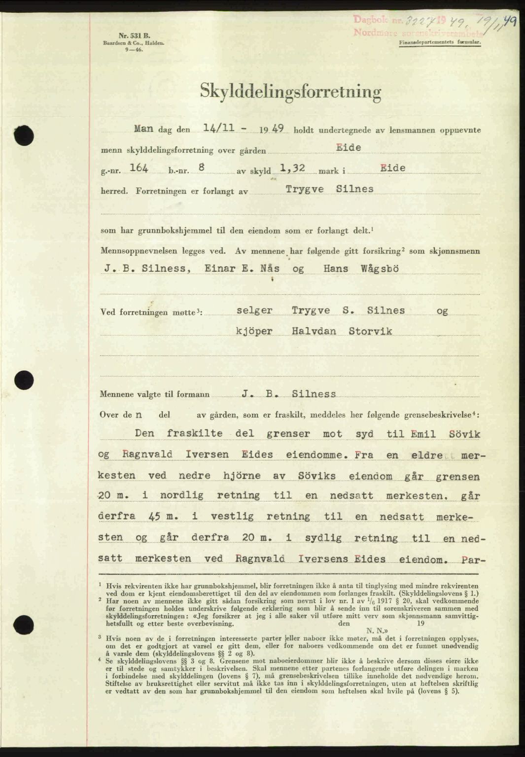 Nordmøre sorenskriveri, AV/SAT-A-4132/1/2/2Ca: Pantebok nr. A113, 1949-1950, Dagboknr: 3227/1949