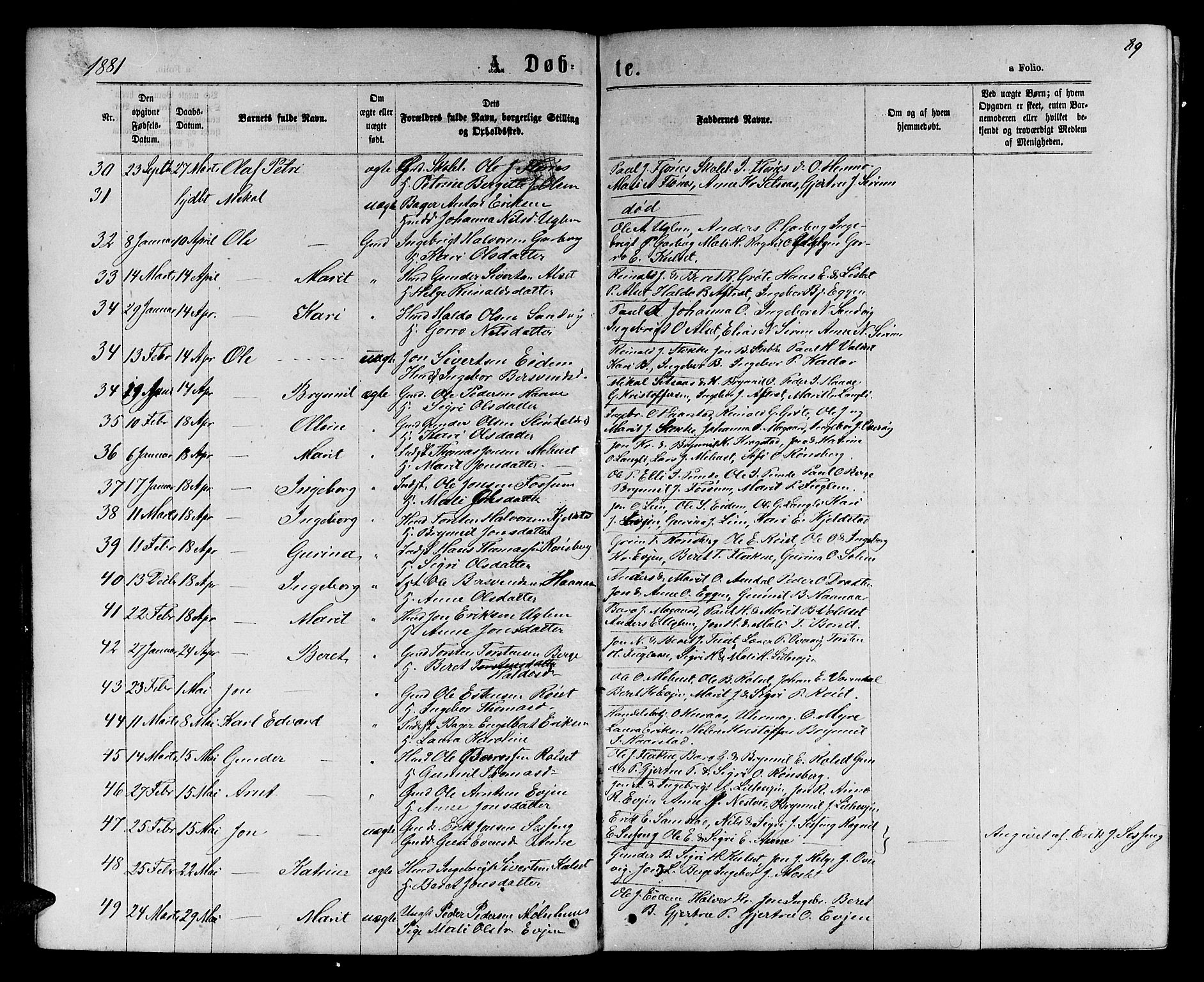 Ministerialprotokoller, klokkerbøker og fødselsregistre - Sør-Trøndelag, SAT/A-1456/695/L1156: Klokkerbok nr. 695C07, 1869-1888, s. 89