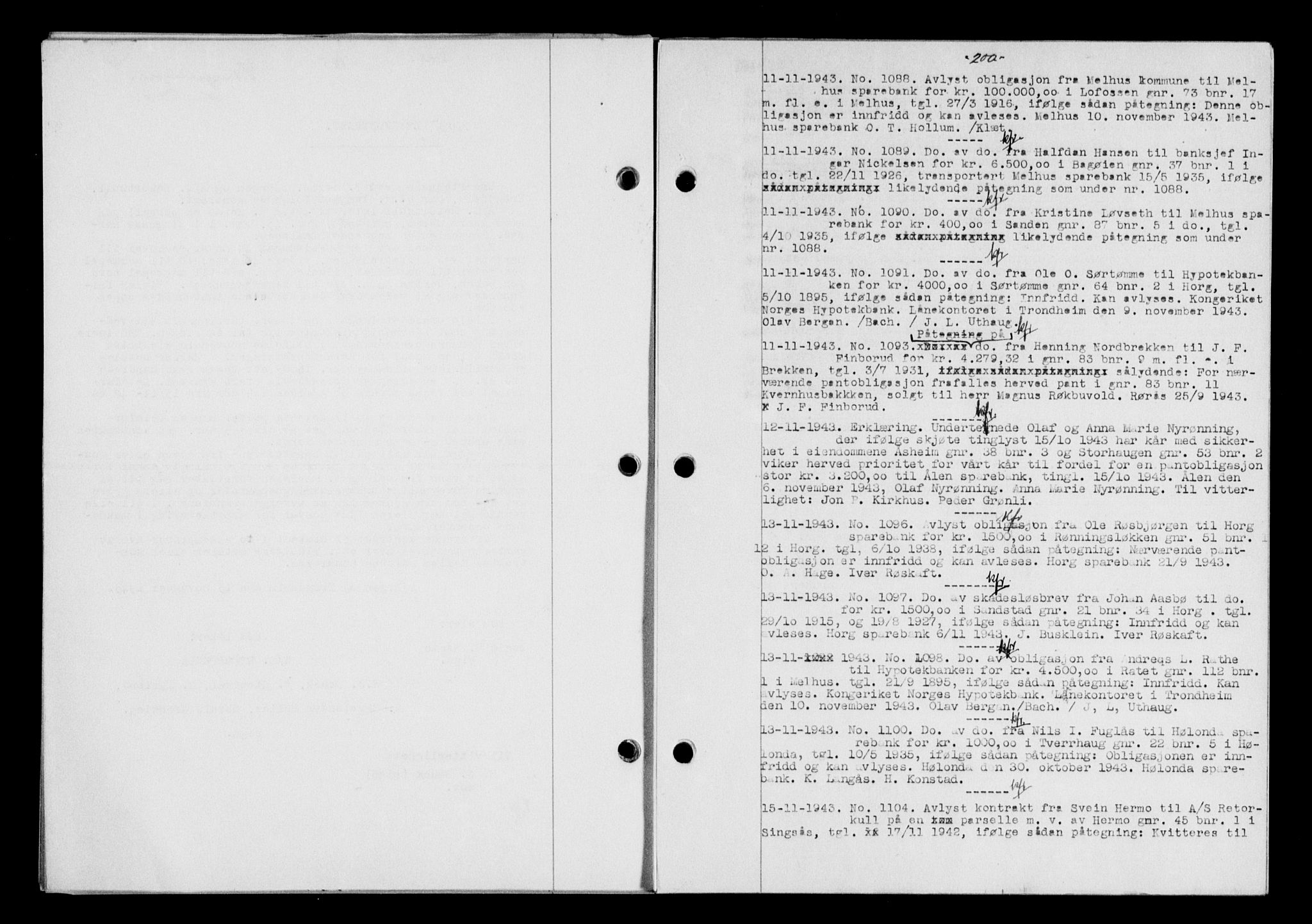 Gauldal sorenskriveri, SAT/A-0014/1/2/2C/L0057: Pantebok nr. 62, 1943-1944, Dagboknr: 1088/1943