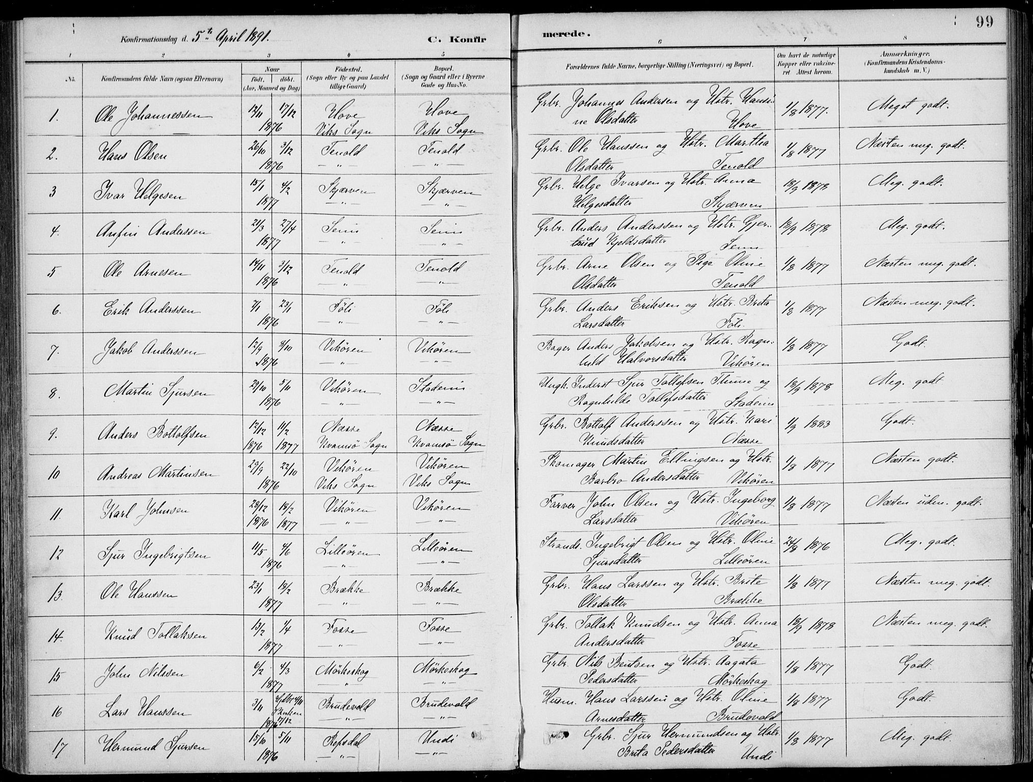 Vik sokneprestembete, AV/SAB-A-81501/H/Haa/Haab/L0002: Ministerialbok nr. B  2, 1891-1907, s. 99