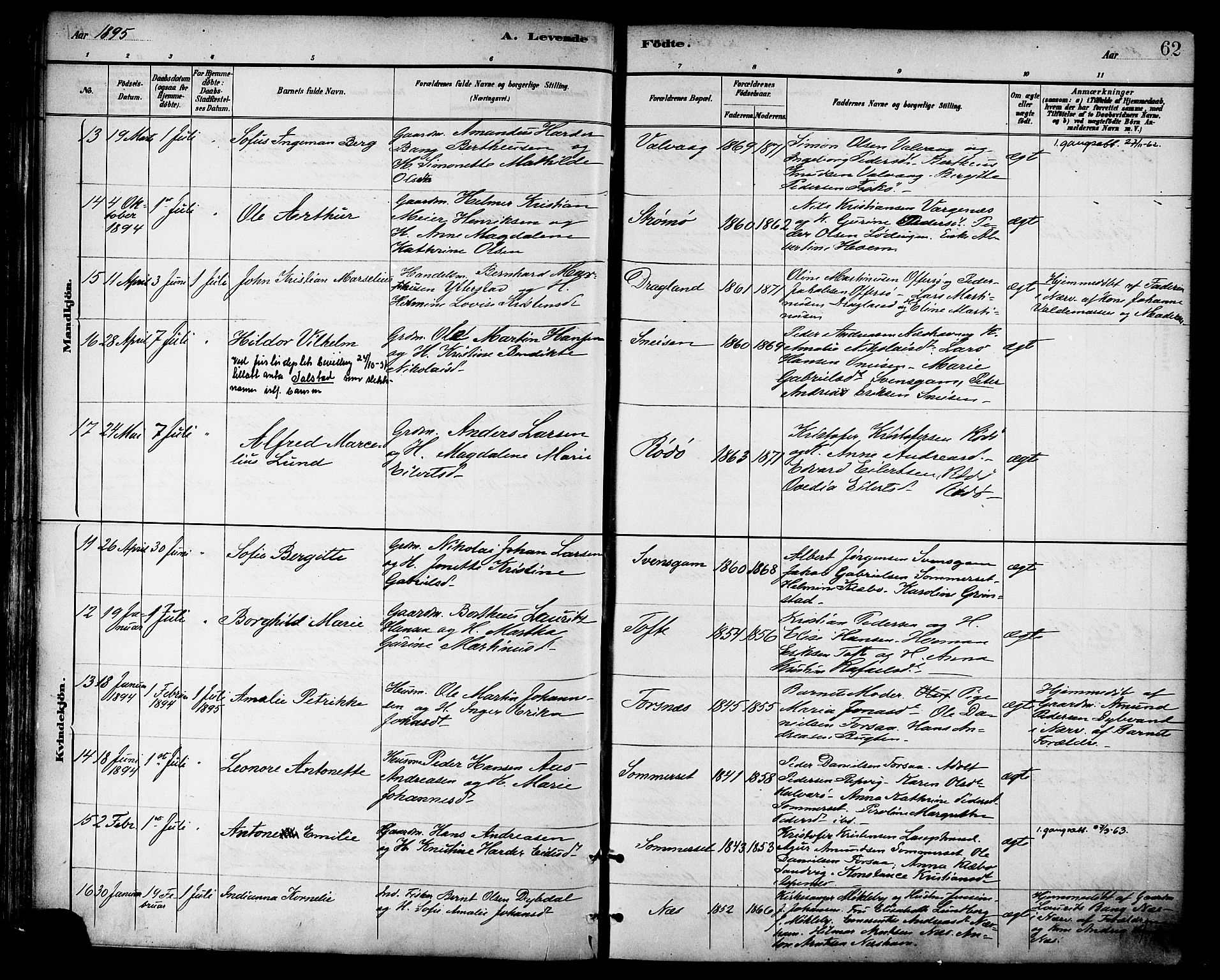 Ministerialprotokoller, klokkerbøker og fødselsregistre - Nordland, AV/SAT-A-1459/872/L1035: Ministerialbok nr. 872A10, 1884-1896, s. 62