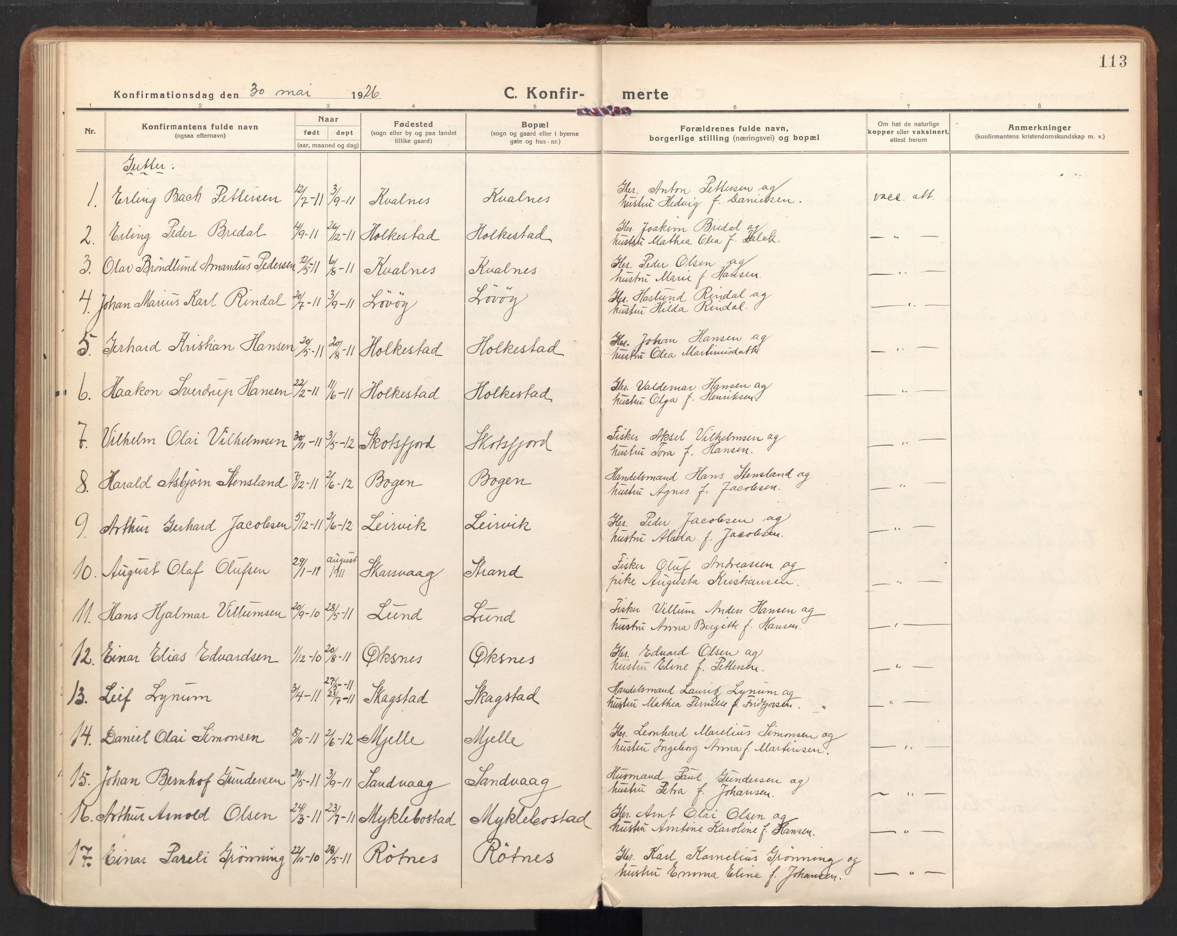 Ministerialprotokoller, klokkerbøker og fødselsregistre - Nordland, AV/SAT-A-1459/855/L0810: Ministerialbok nr. 855A17, 1921-1939, s. 113