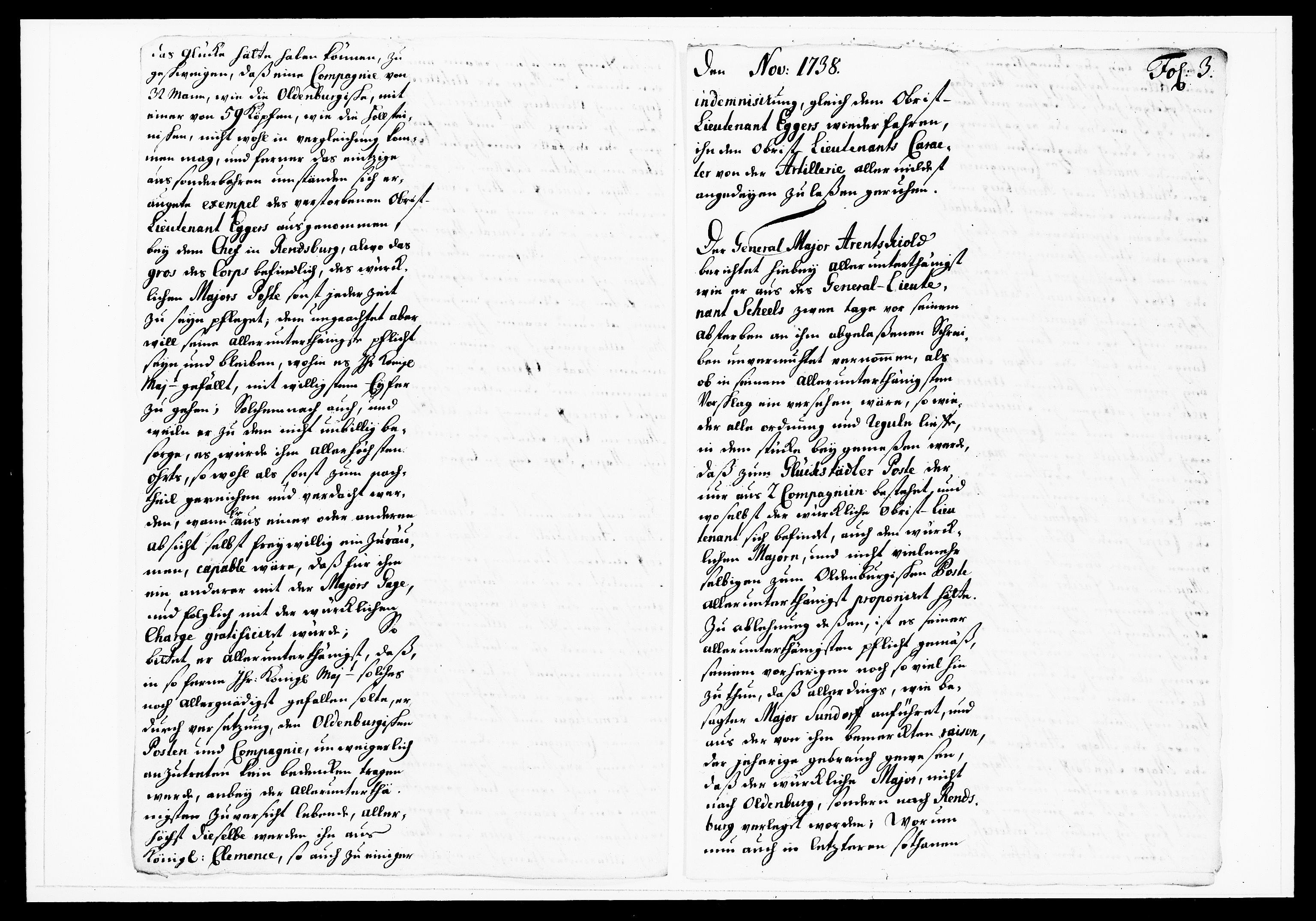 Krigskollegiet, Krigskancelliet, DRA/A-0006/-/1143-1150: Refererede sager, 1738, s. 531