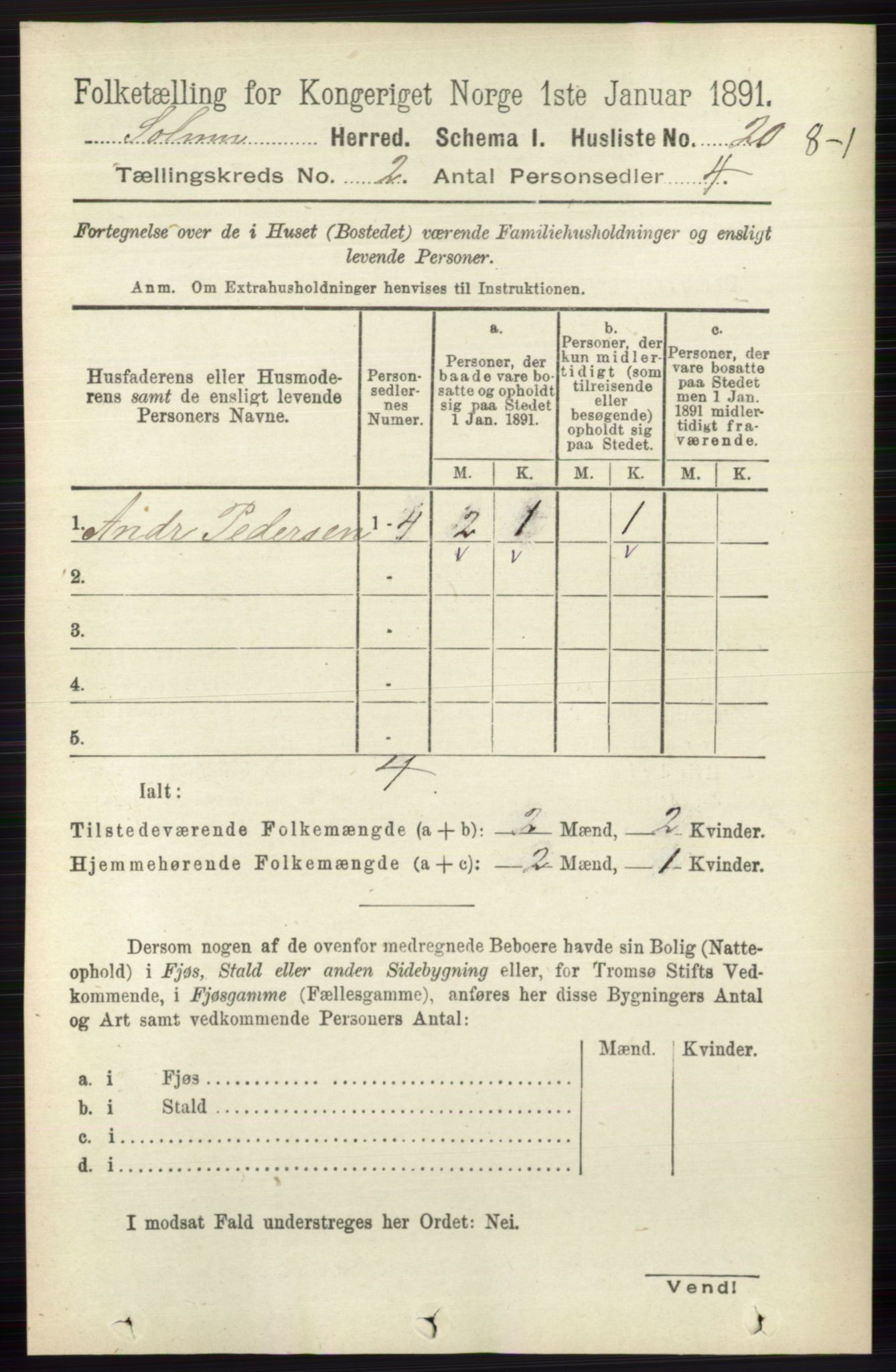 RA, Folketelling 1891 for 0818 Solum herred, 1891, s. 98