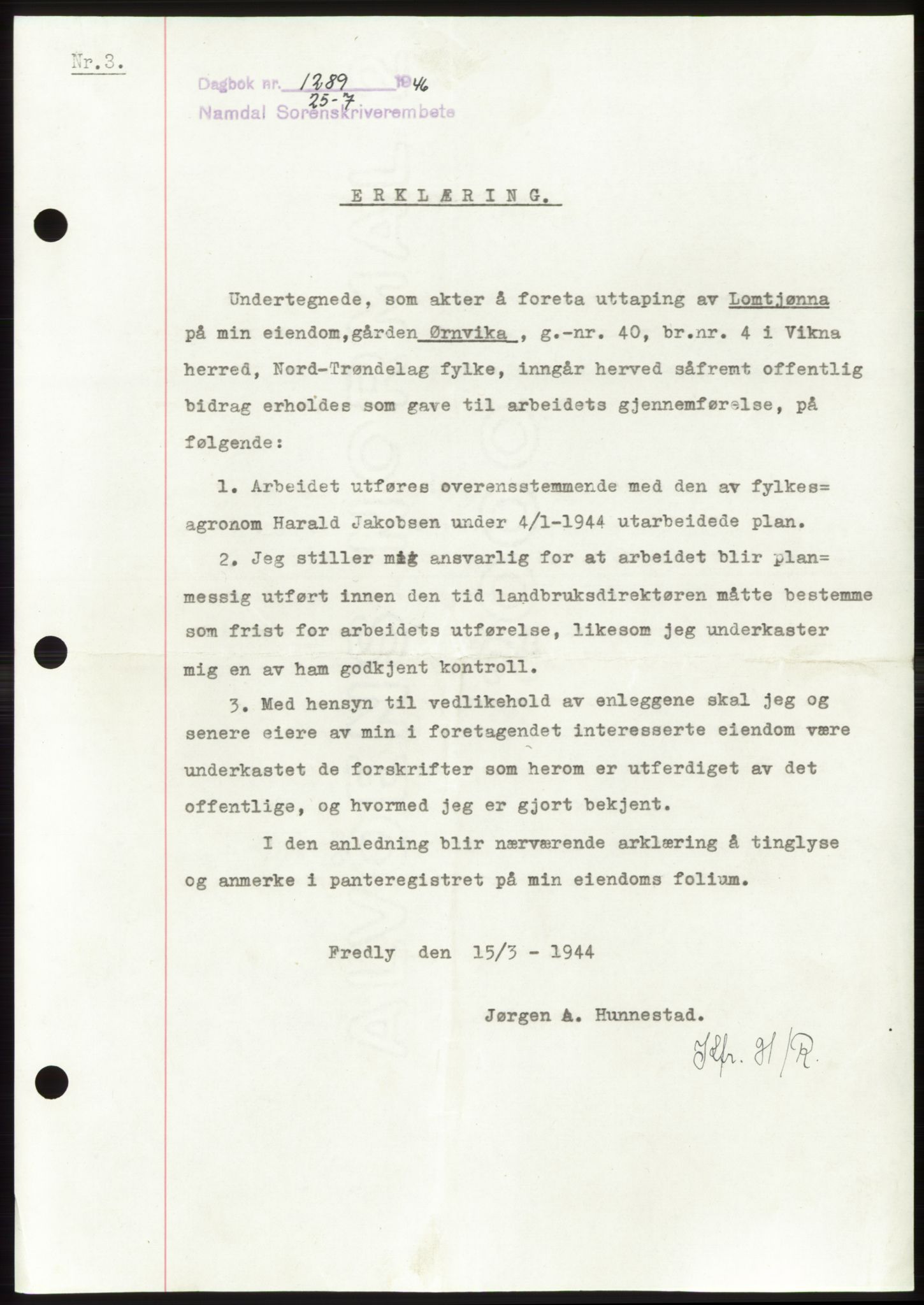 Namdal sorenskriveri, SAT/A-4133/1/2/2C: Pantebok nr. -, 1946-1946, Dagboknr: 1289/1946