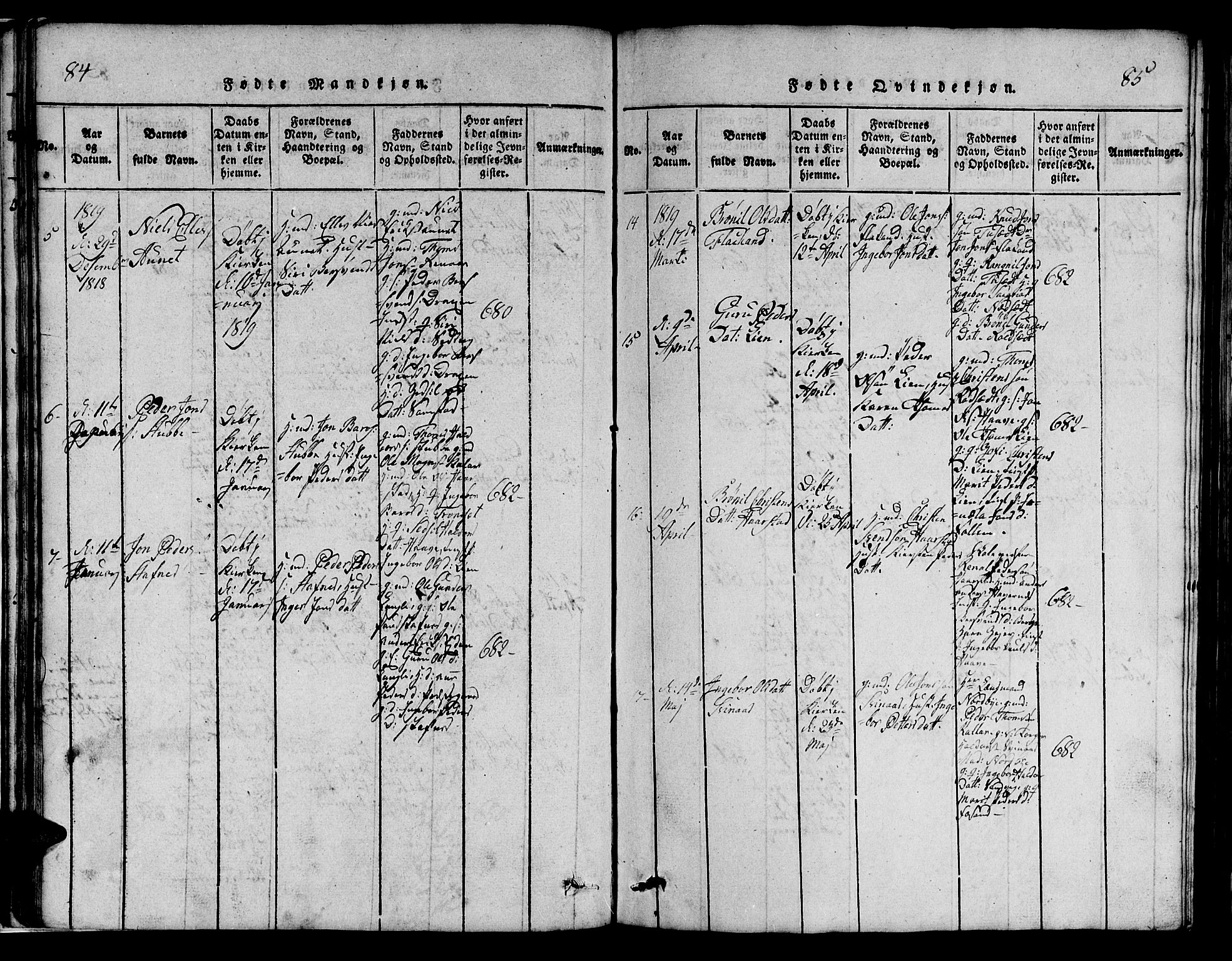 Ministerialprotokoller, klokkerbøker og fødselsregistre - Sør-Trøndelag, SAT/A-1456/695/L1152: Klokkerbok nr. 695C03, 1816-1831, s. 84-85