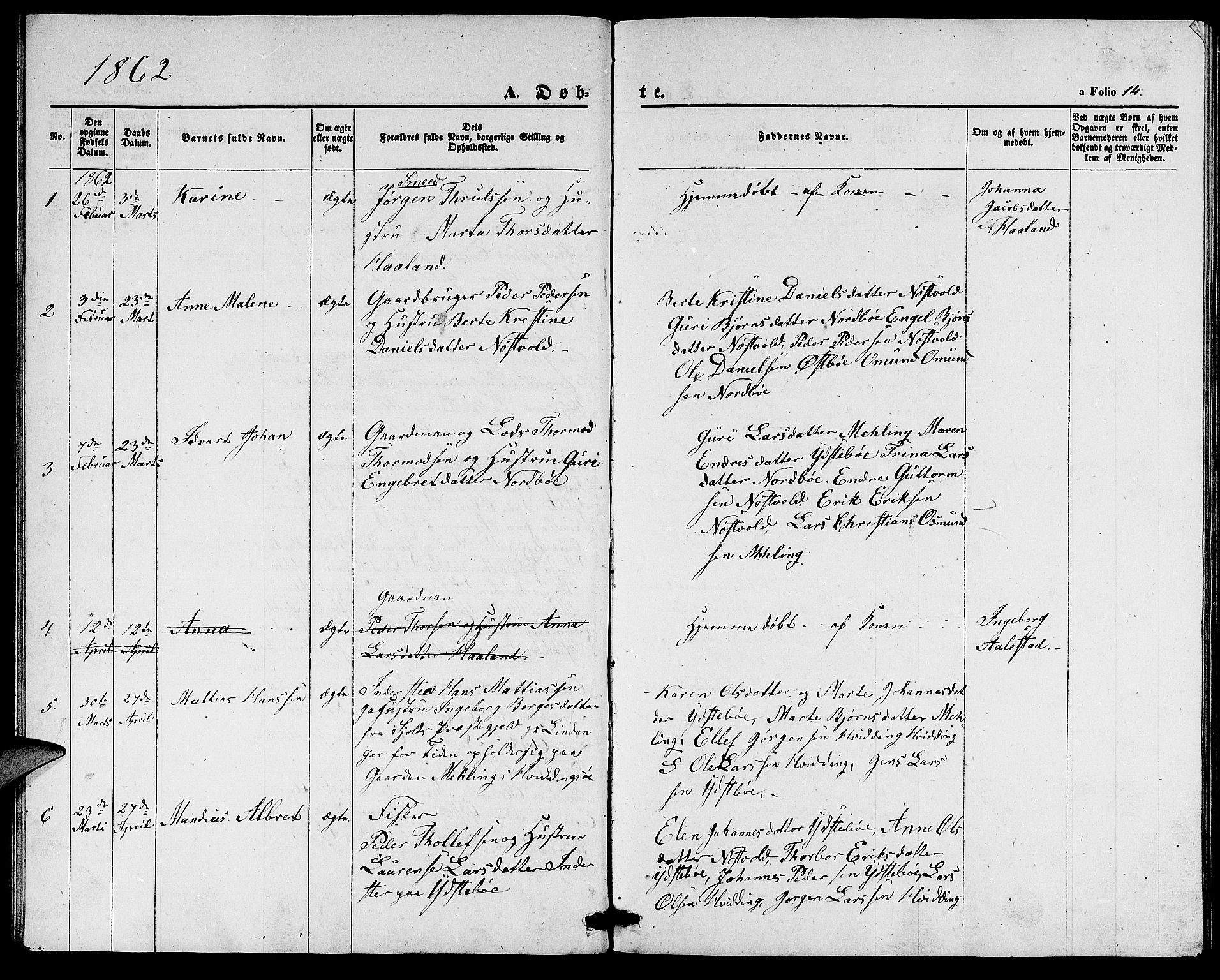 Rennesøy sokneprestkontor, AV/SAST-A -101827/H/Ha/Hab/L0003: Klokkerbok nr. B 3, 1855-1888, s. 14