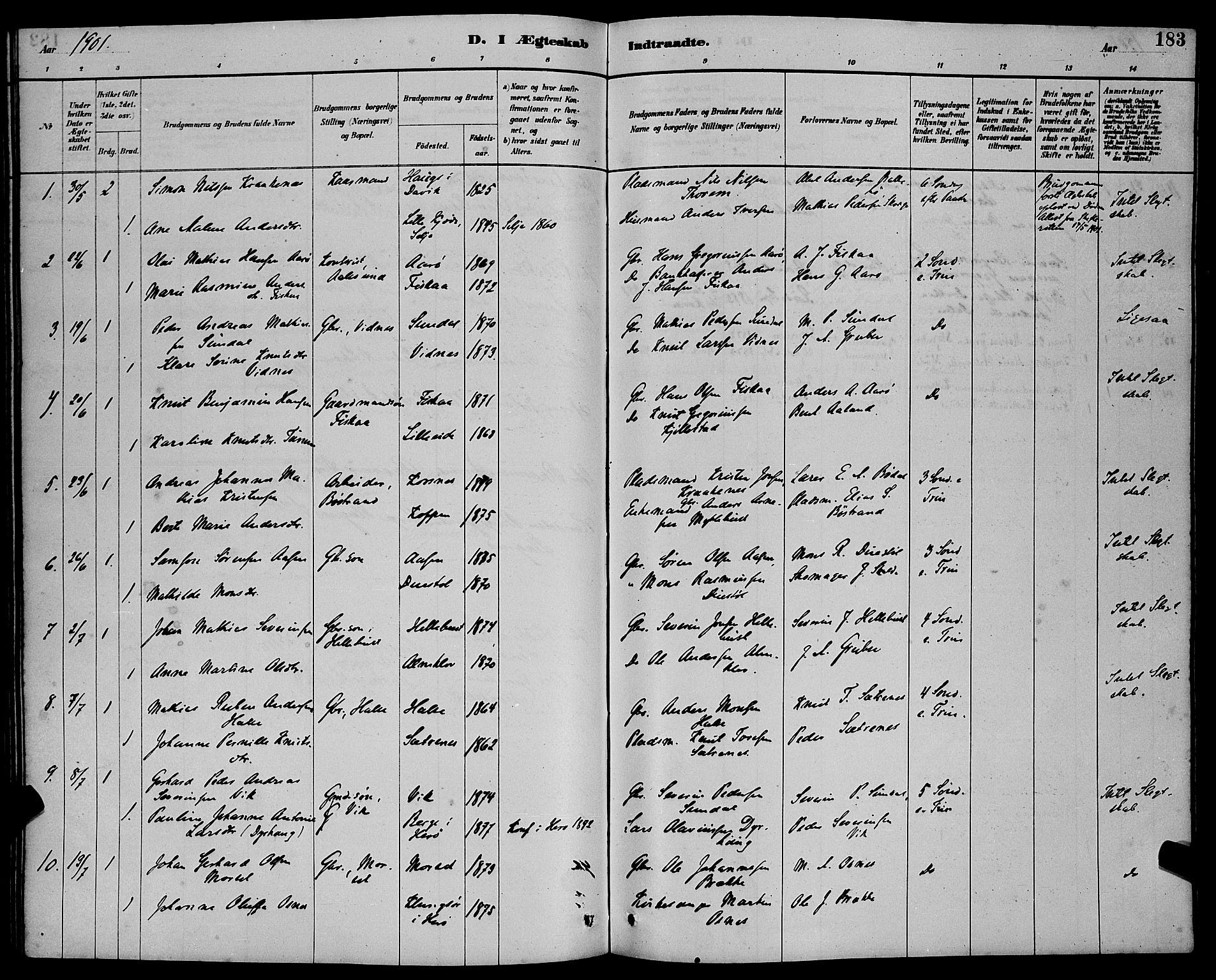 Ministerialprotokoller, klokkerbøker og fødselsregistre - Møre og Romsdal, AV/SAT-A-1454/501/L0017: Klokkerbok nr. 501C03, 1885-1901, s. 183