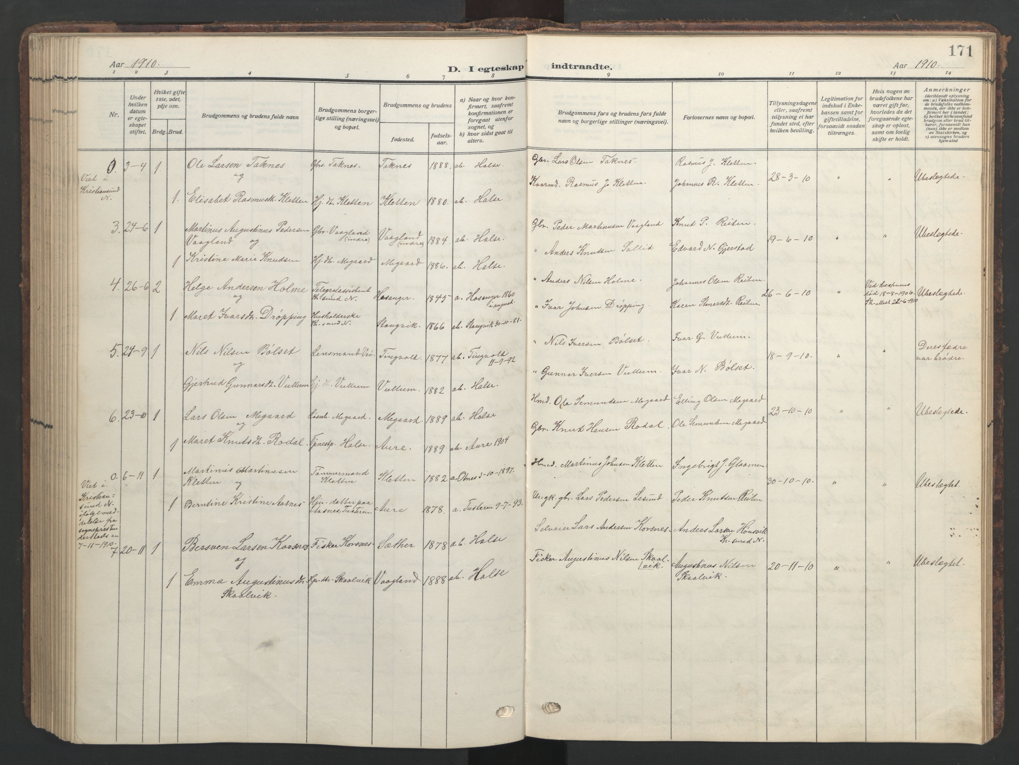 Ministerialprotokoller, klokkerbøker og fødselsregistre - Møre og Romsdal, SAT/A-1454/576/L0891: Klokkerbok nr. 576C02, 1909-1946, s. 171