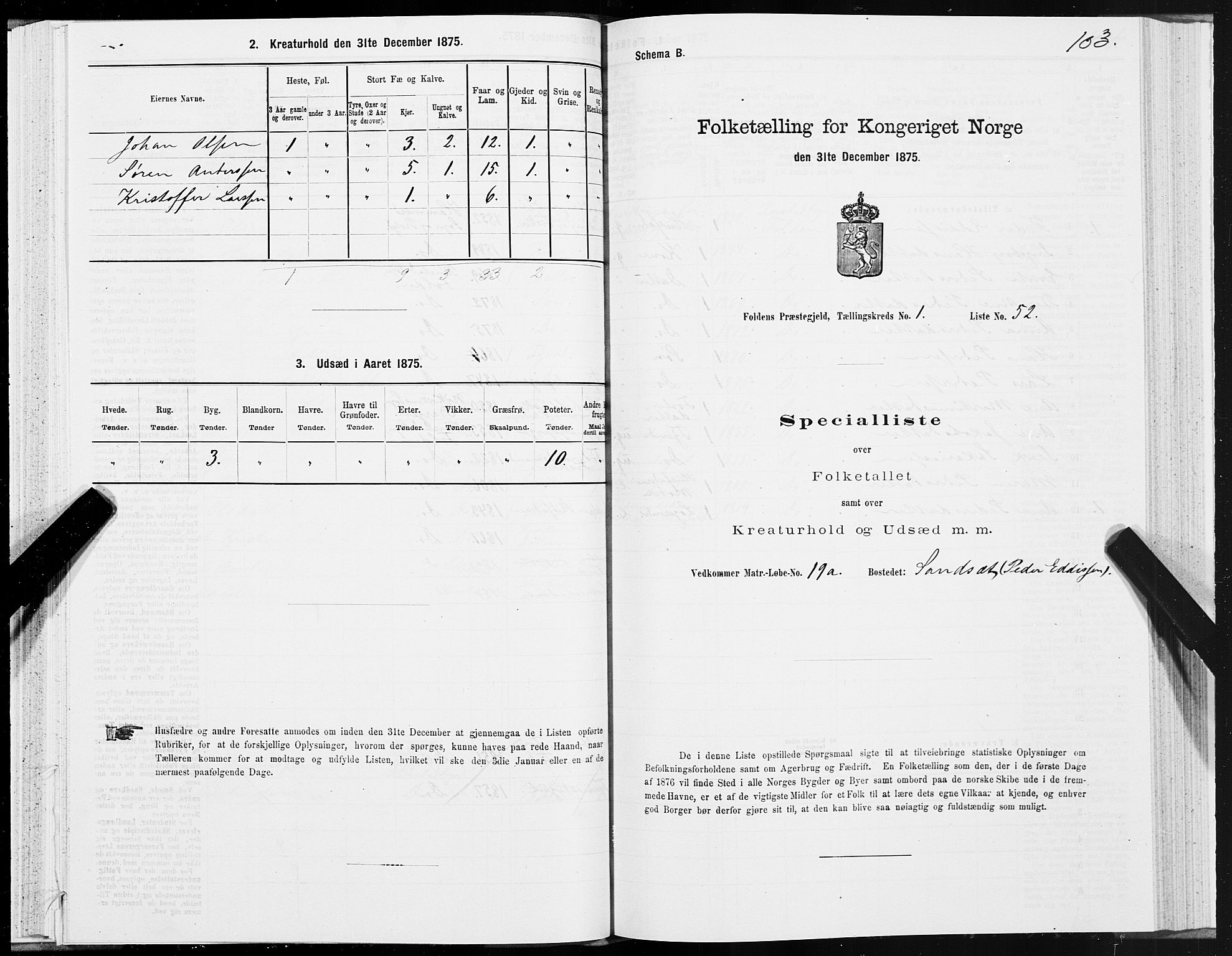 SAT, Folketelling 1875 for 1845P Folda prestegjeld, 1875, s. 1103