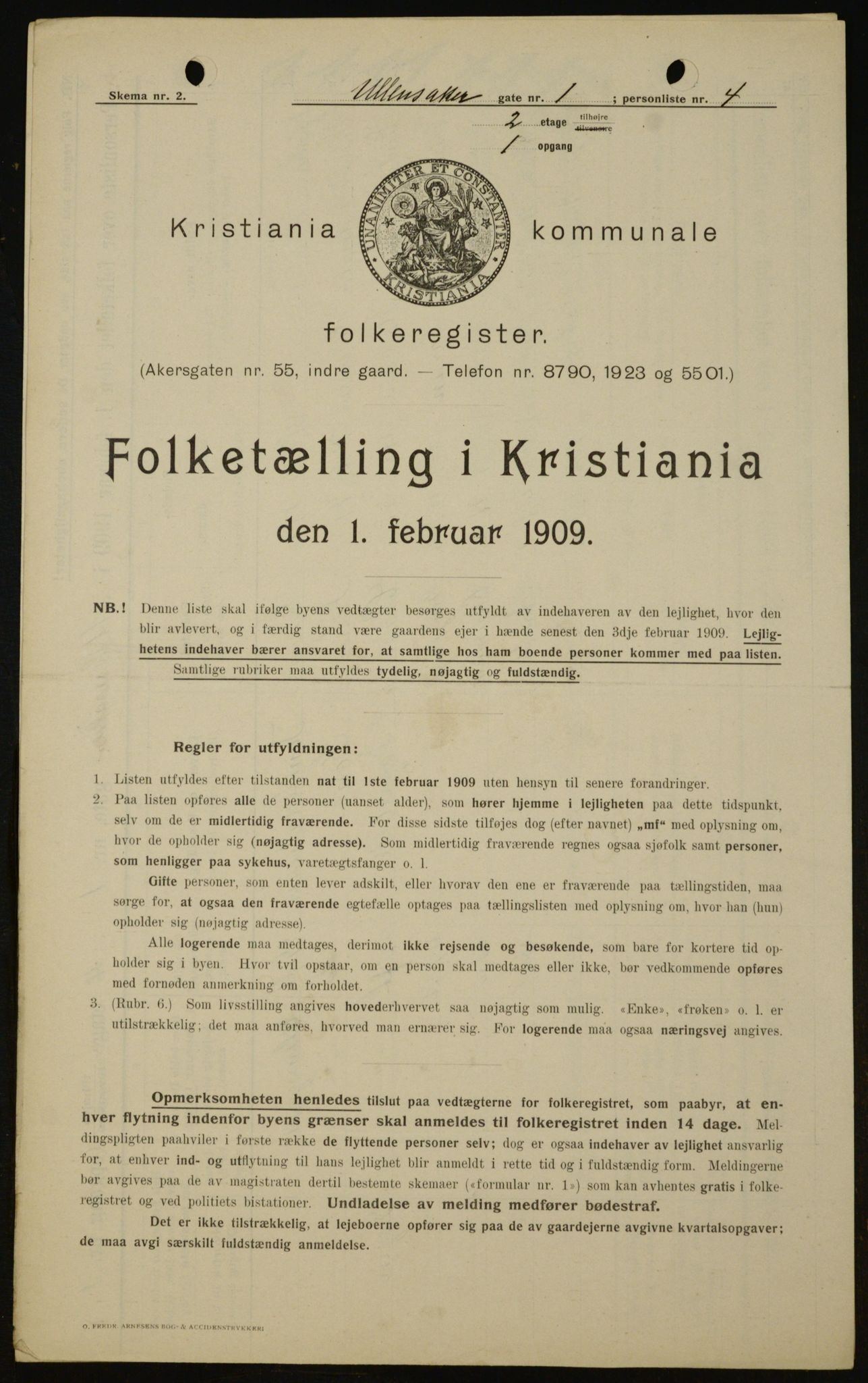 OBA, Kommunal folketelling 1.2.1909 for Kristiania kjøpstad, 1909, s. 107619