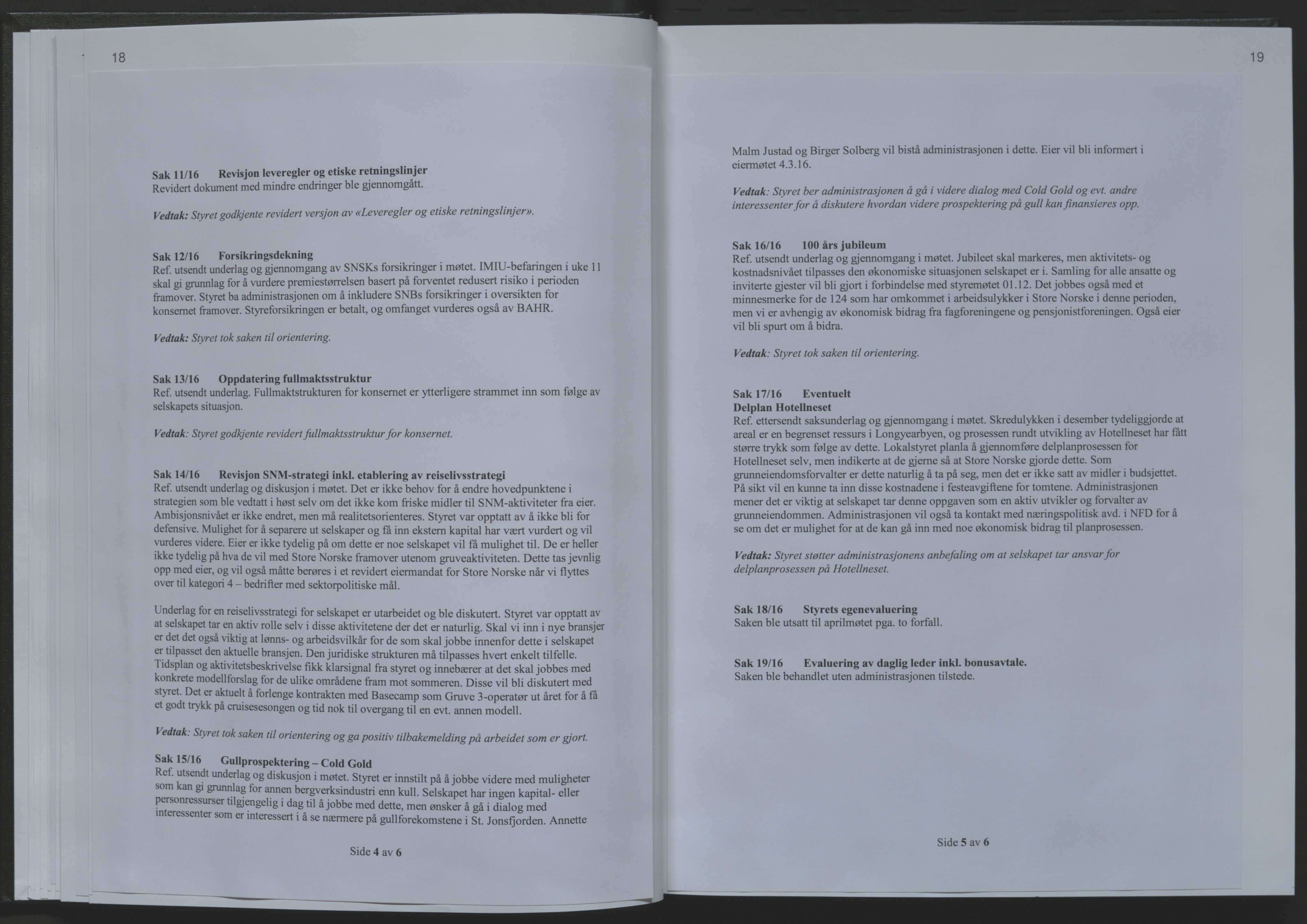 Store Norske Spitsbergen Kulkompani A/S, AV/SATØ-P-0073/09/A/Ab/Aba/L0008: Styreprotokoll 13, 2015-2018, s. 18-19