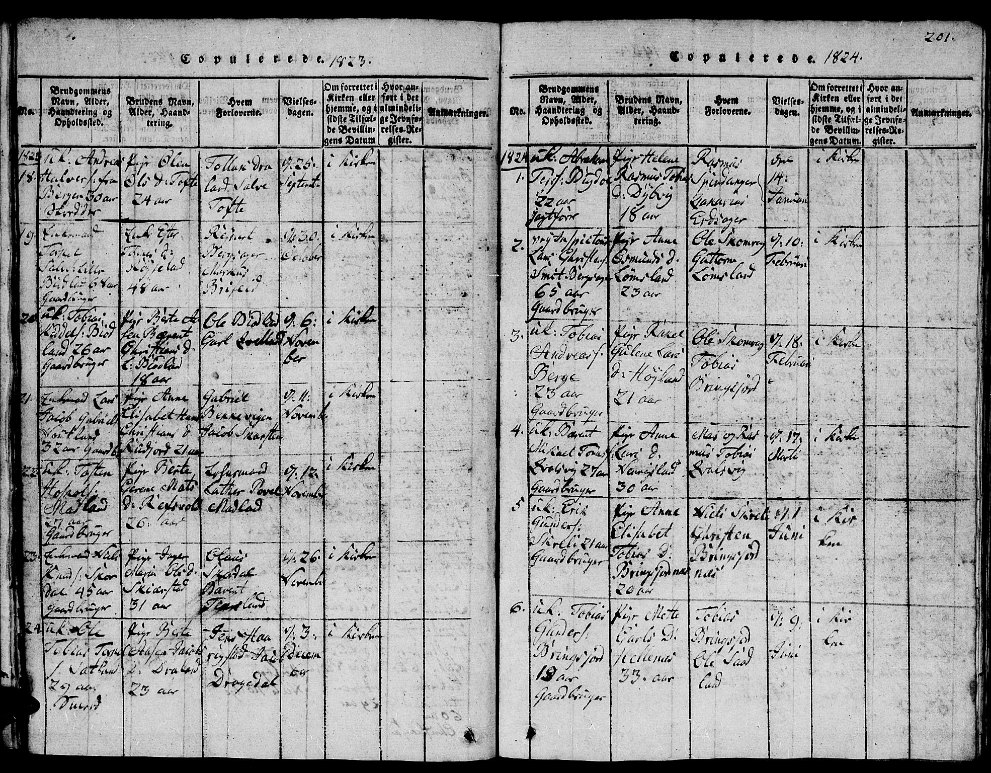 Lyngdal sokneprestkontor, AV/SAK-1111-0029/F/Fb/Fbc/L0001: Klokkerbok nr. B 1, 1815-1844, s. 201