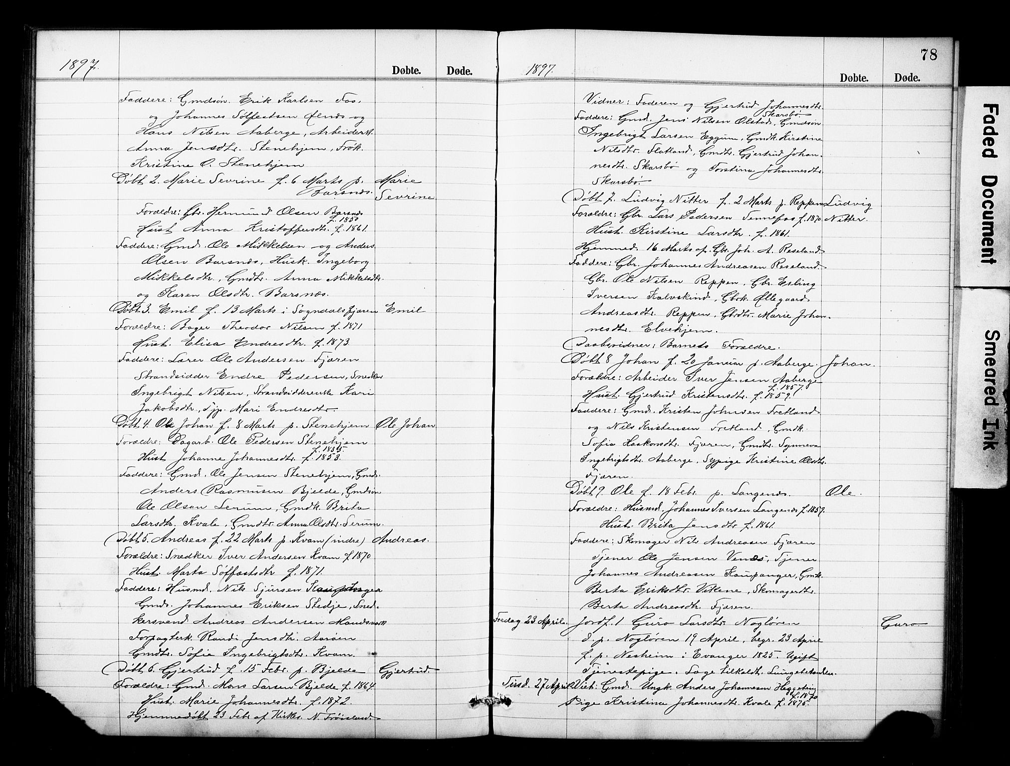 Sogndal sokneprestembete, AV/SAB-A-81301/H/Hab/Haba/L0001: Klokkerbok nr. A 1, 1887-1907, s. 78