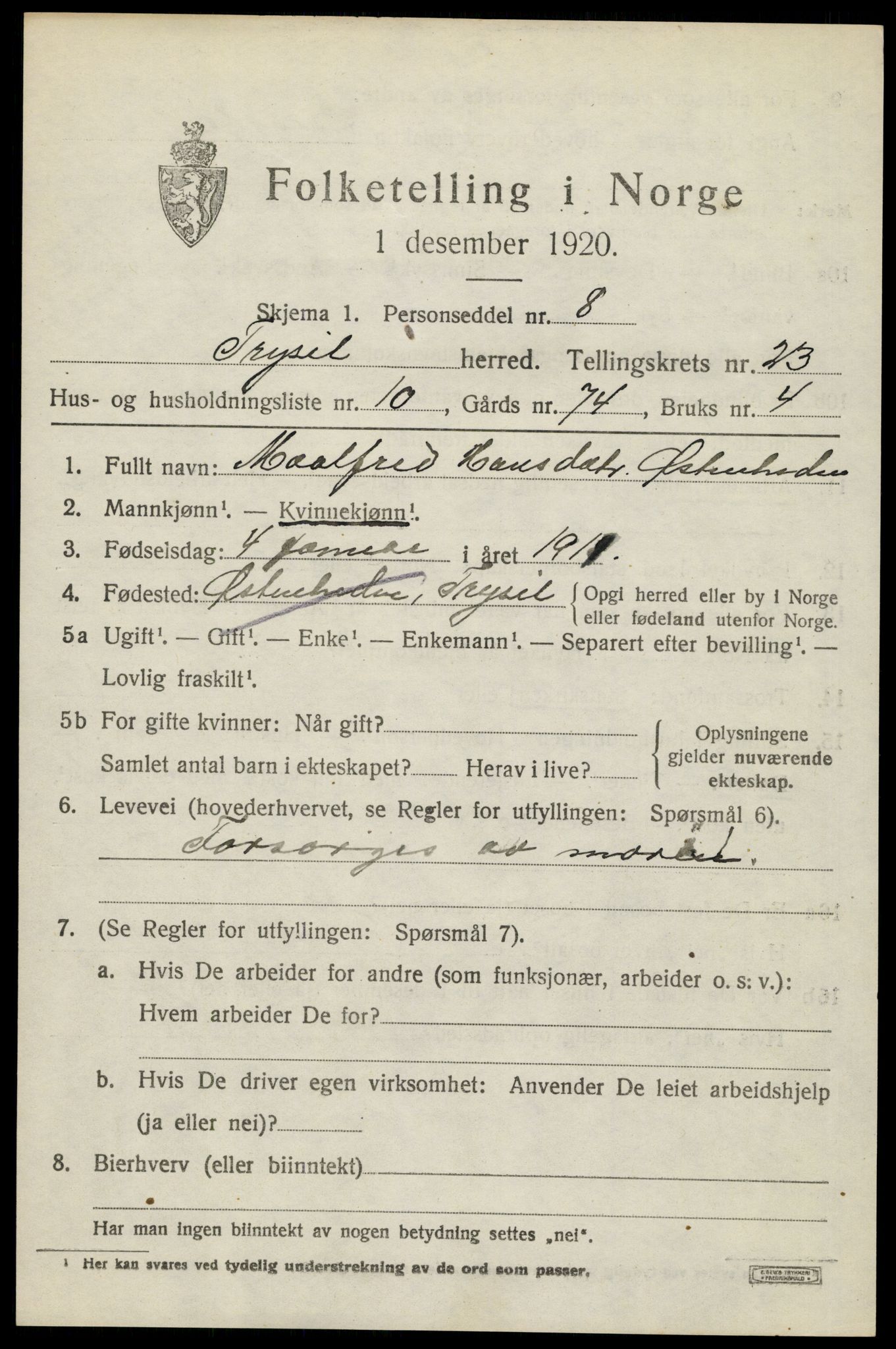 SAH, Folketelling 1920 for 0428 Trysil herred, 1920, s. 14961