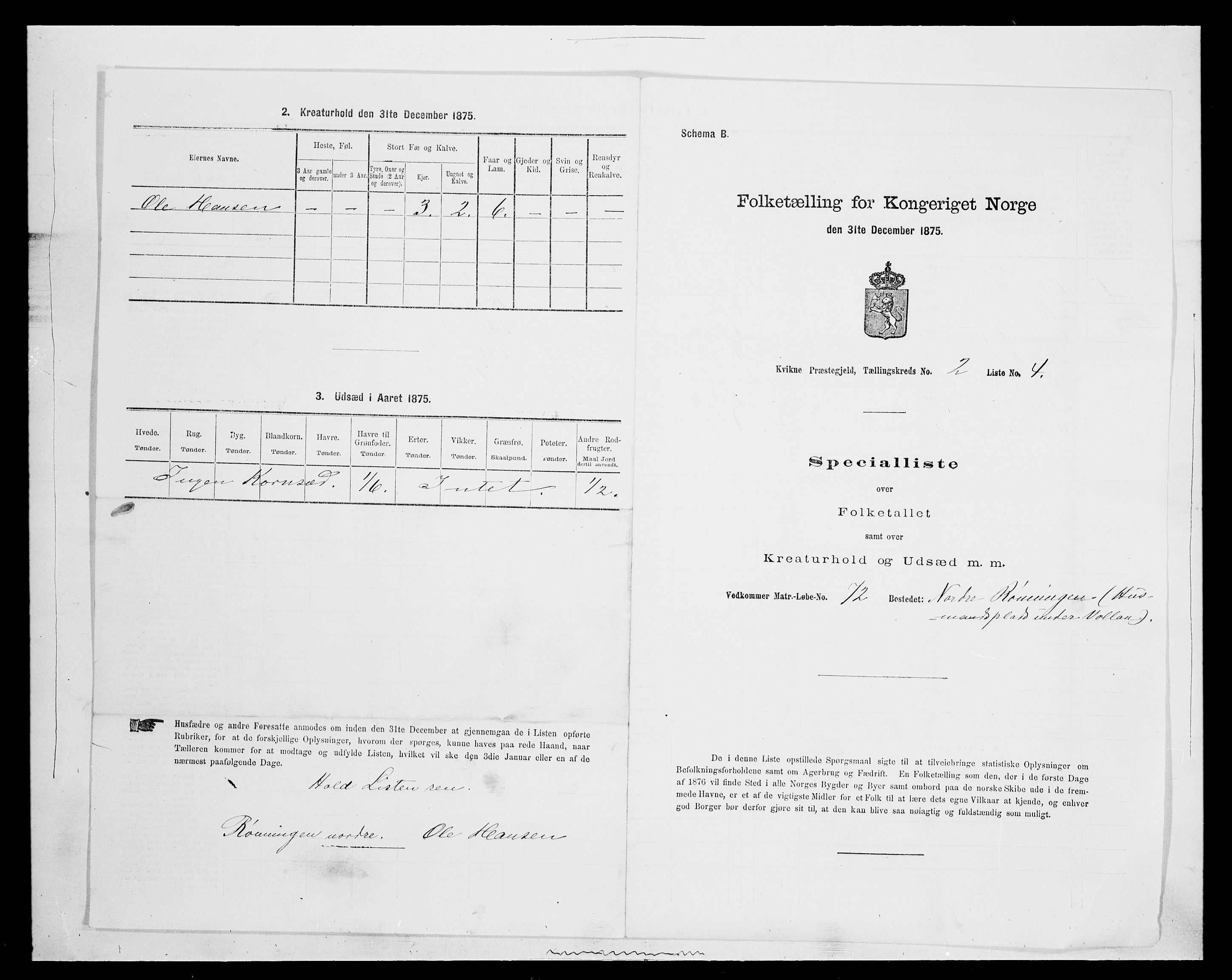 SAH, Folketelling 1875 for 0440P Kvikne prestegjeld, 1875, s. 135