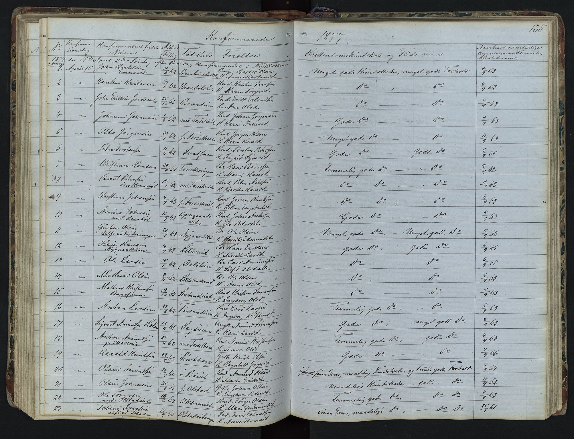 Vestre Gausdal prestekontor, AV/SAH-PREST-094/H/Ha/Hab/L0001: Klokkerbok nr. 1, 1867-1895, s. 135