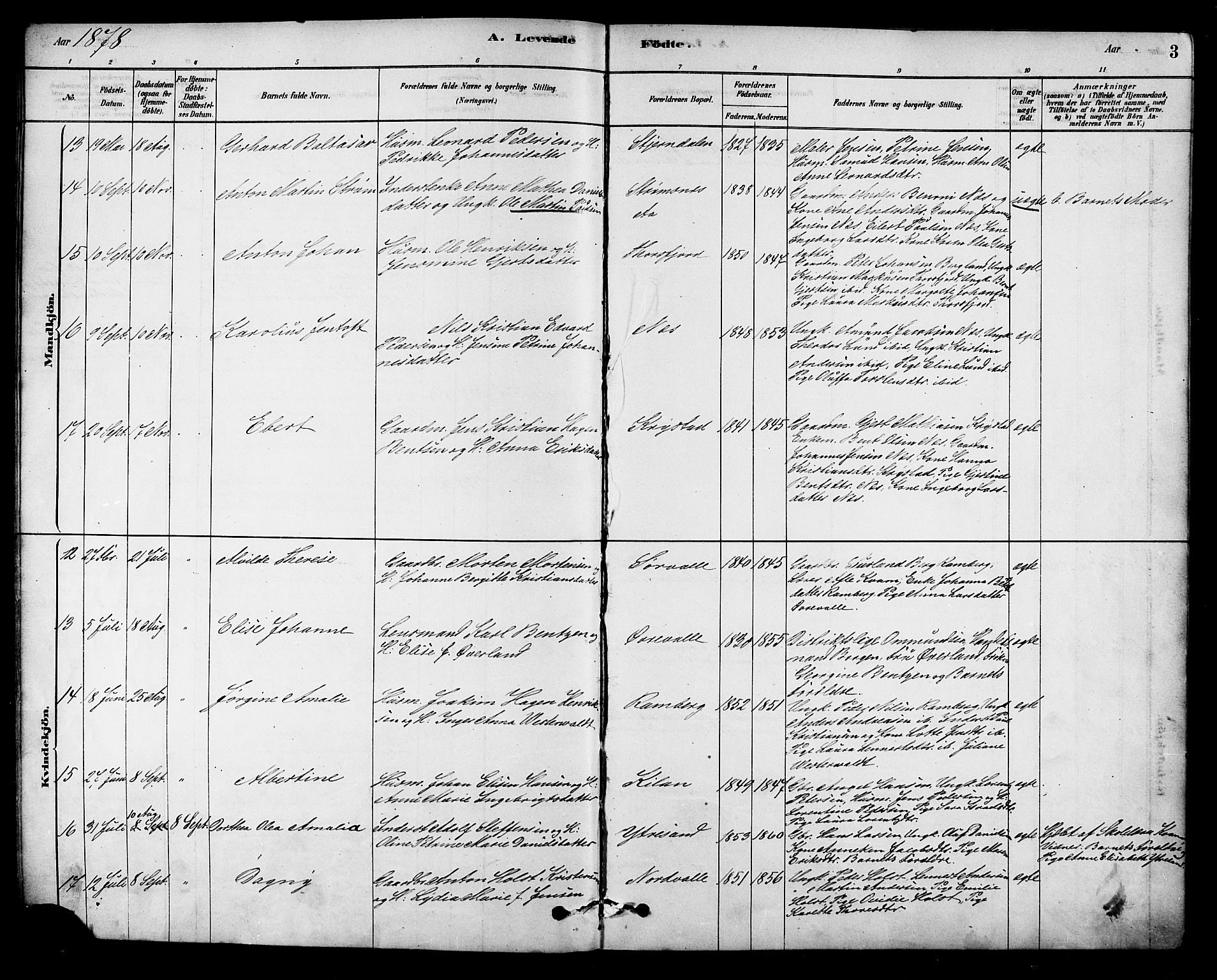 Ministerialprotokoller, klokkerbøker og fødselsregistre - Nordland, SAT/A-1459/885/L1204: Ministerialbok nr. 885A05, 1878-1892, s. 3