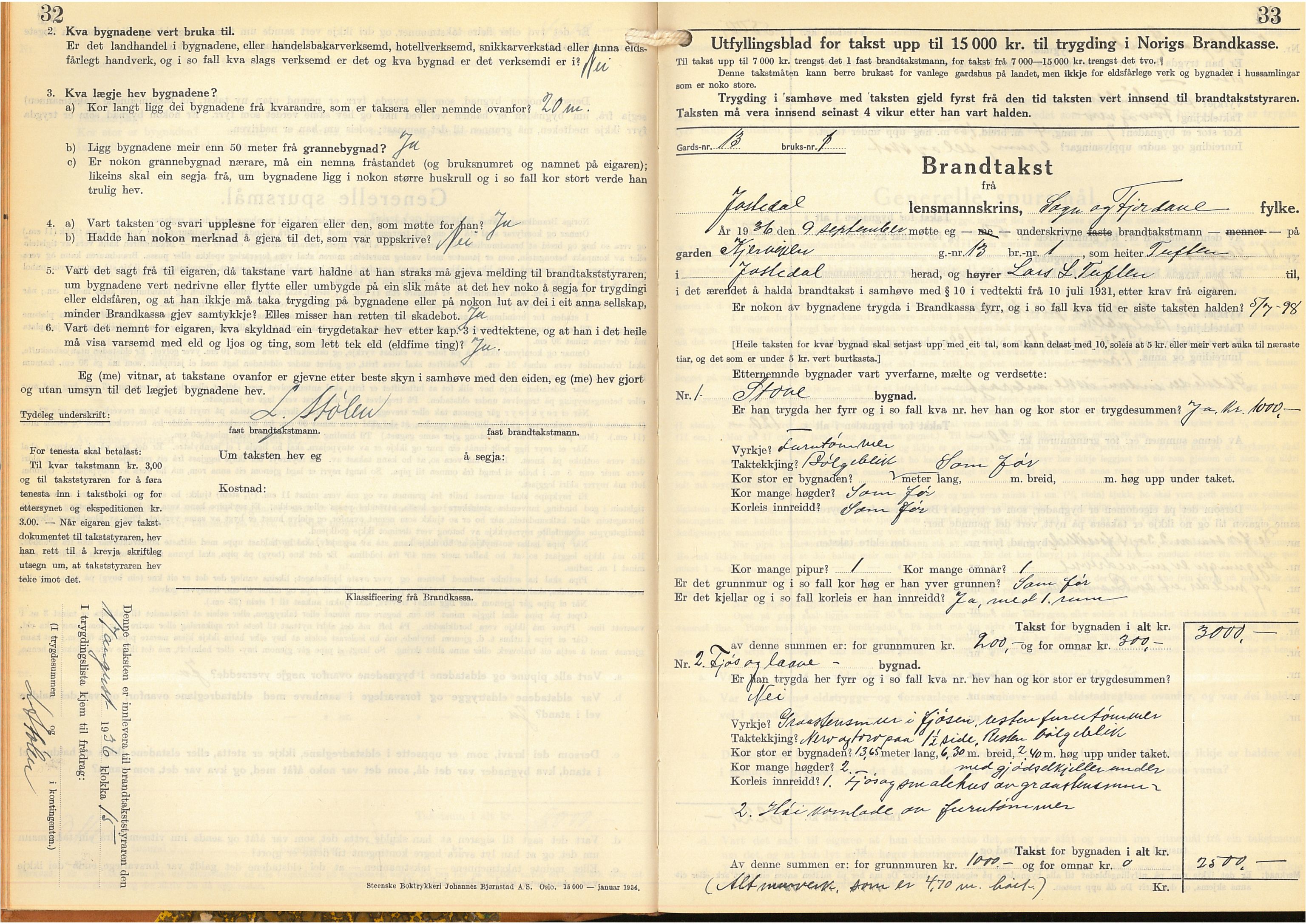 Lensmannen i Jostedal, AV/SAB-A-28601/0012/L0006: Branntakstprotokoll, skjematakst, 1936-1948, s. 32-33