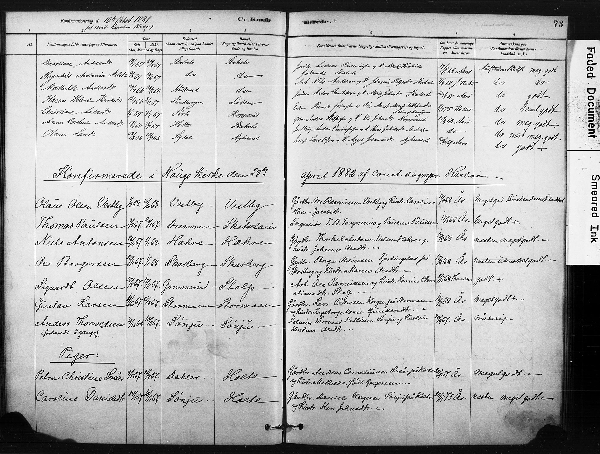 Eiker kirkebøker, AV/SAKO-A-4/F/Fc/L0001: Ministerialbok nr. III 1, 1878-1889, s. 73