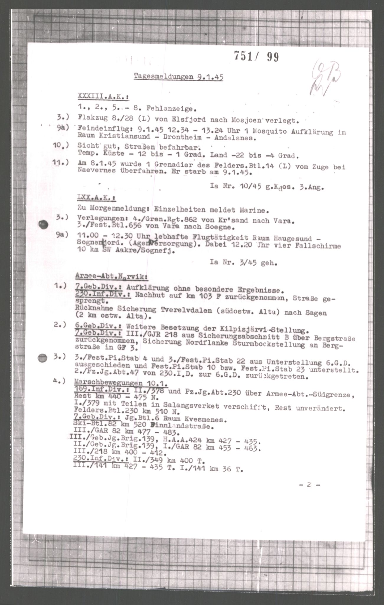 Forsvarets Overkommando. 2 kontor. Arkiv 11.4. Spredte tyske arkivsaker, AV/RA-RAFA-7031/D/Dar/Dara/L0006: Krigsdagbøker for 20. Gebirgs-Armee-Oberkommando (AOK 20), 1945, s. 238