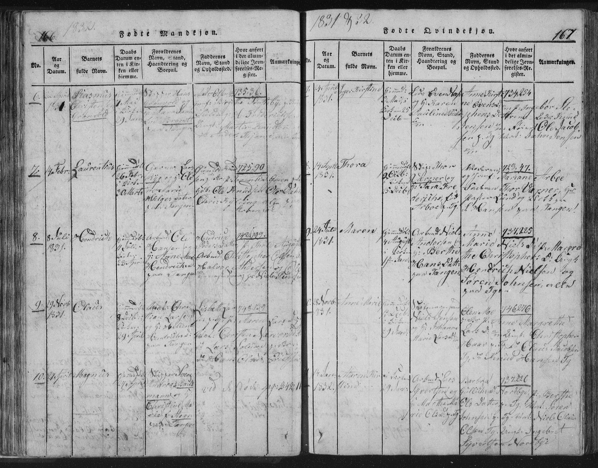 Strømsø kirkebøker, AV/SAKO-A-246/F/Fb/L0004: Ministerialbok nr. II 4, 1814-1843, s. 166-167