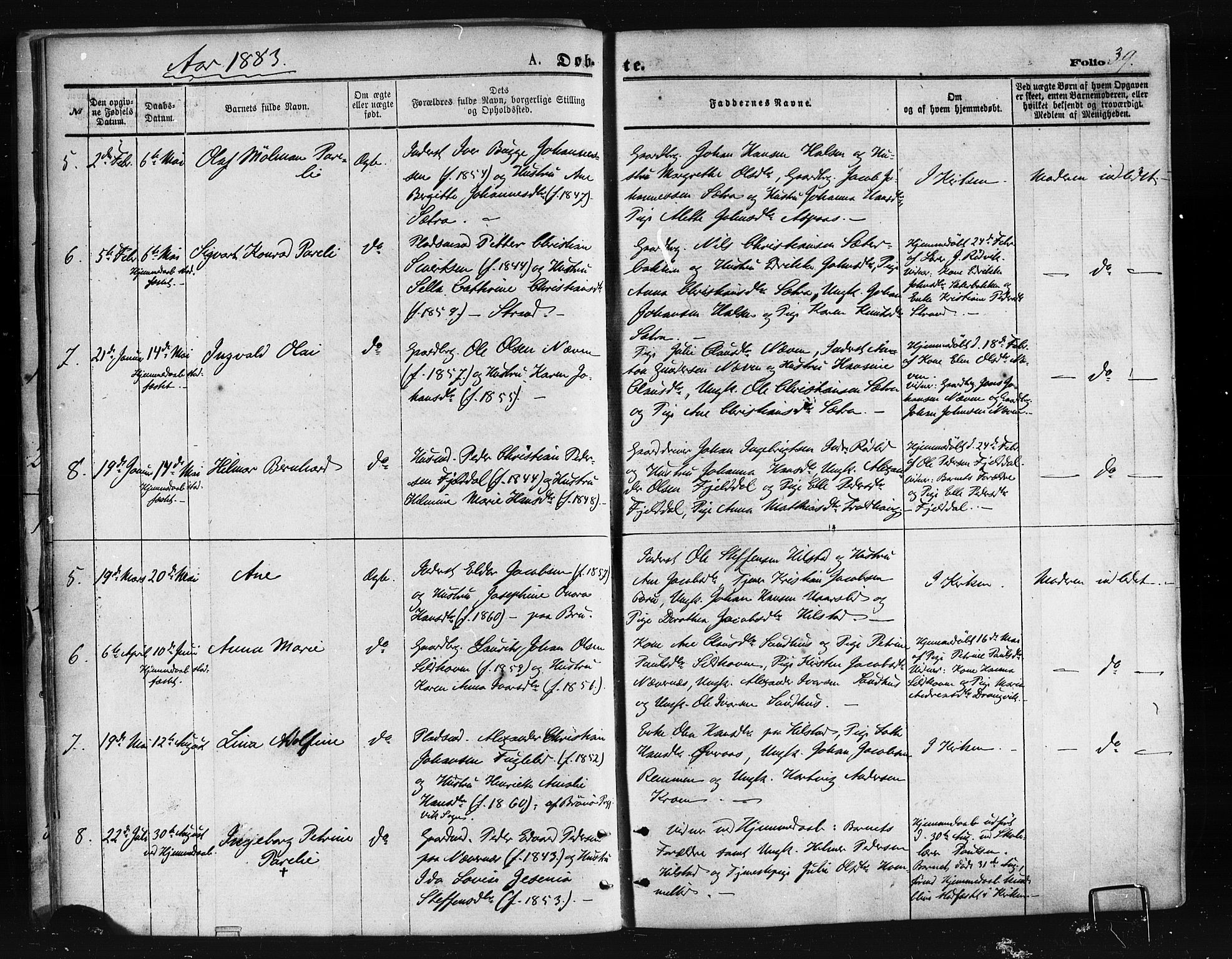 Ministerialprotokoller, klokkerbøker og fødselsregistre - Nordland, AV/SAT-A-1459/814/L0225: Ministerialbok nr. 814A06, 1875-1885, s. 39