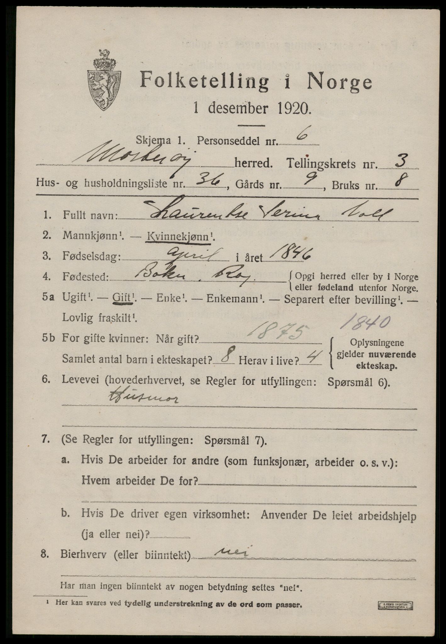 SAST, Folketelling 1920 for 1143 Mosterøy herred, 1920, s. 1450