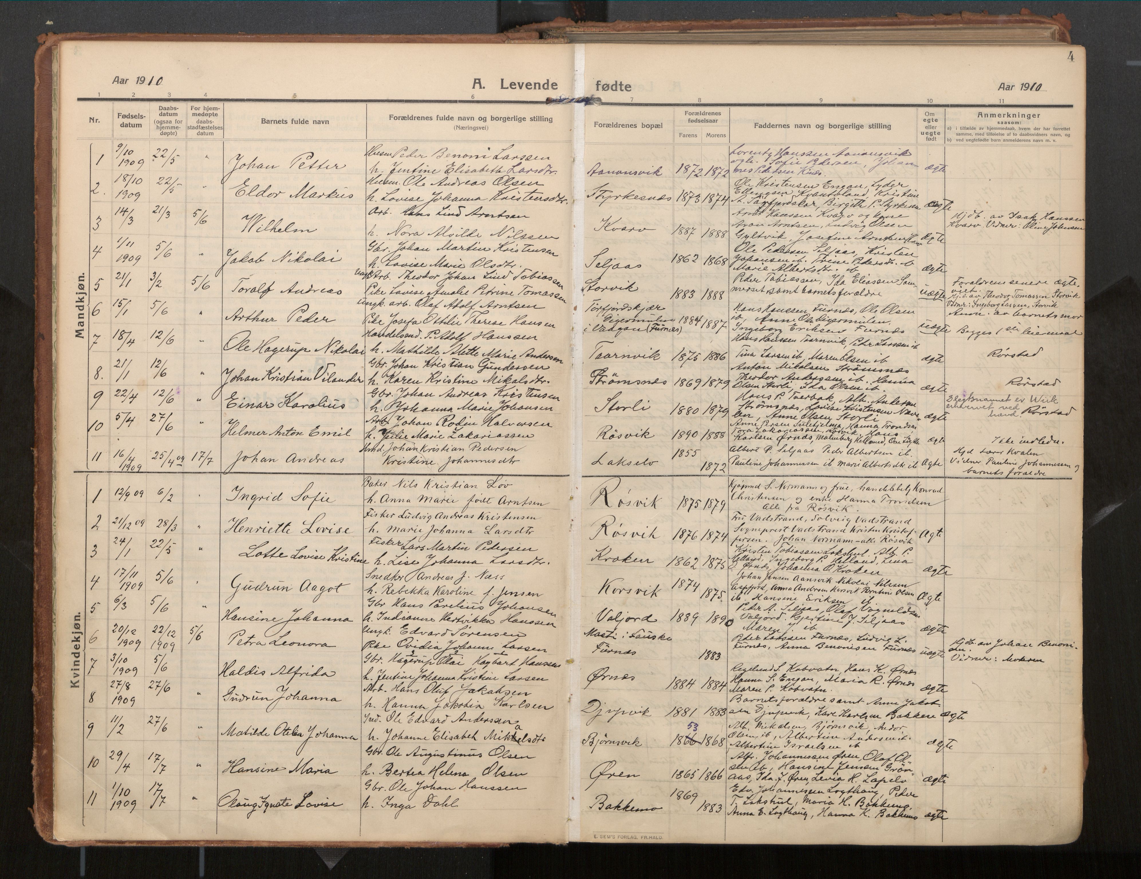 Ministerialprotokoller, klokkerbøker og fødselsregistre - Nordland, AV/SAT-A-1459/854/L0784: Ministerialbok nr. 854A07, 1910-1922, s. 4