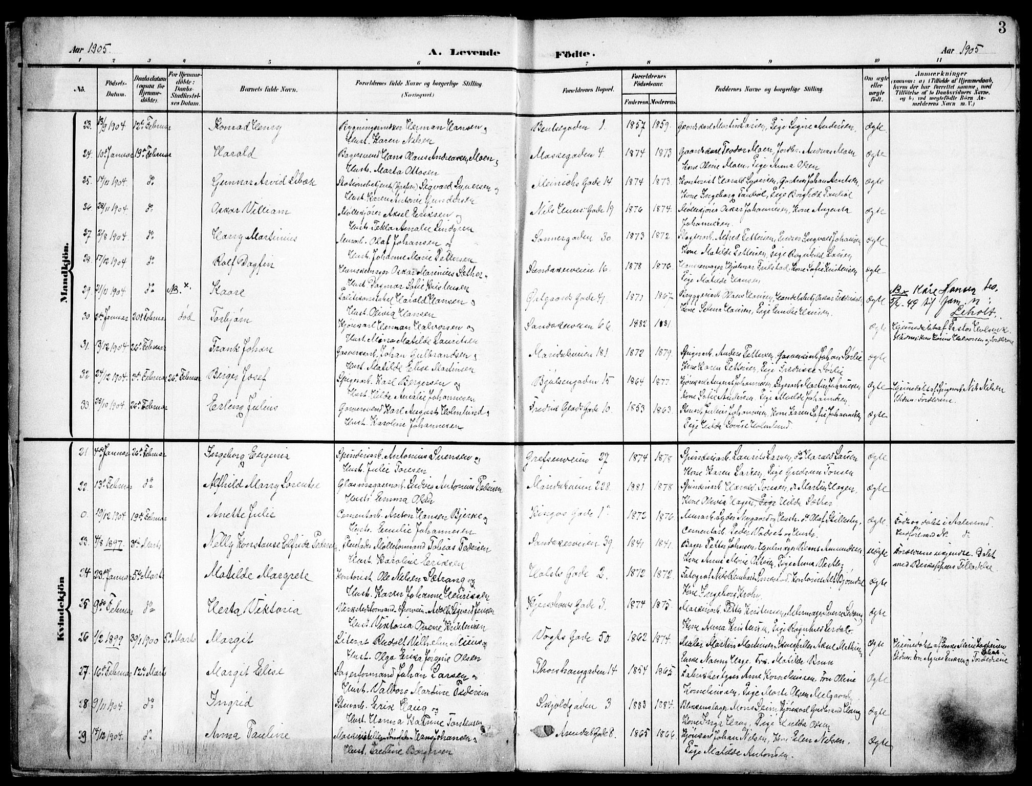 Sagene prestekontor Kirkebøker, AV/SAO-A-10796/F/L0007: Ministerialbok nr. 7, 1905-1915, s. 3