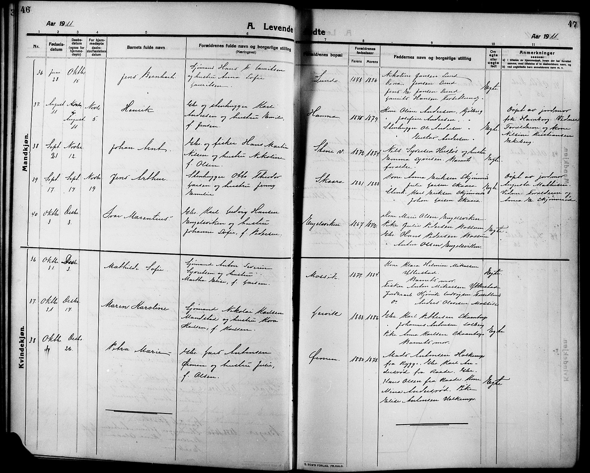 Onsøy prestekontor Kirkebøker, AV/SAO-A-10914/G/Ga/L0003: Klokkerbok nr. I 3, 1910-1926, s. 46-47