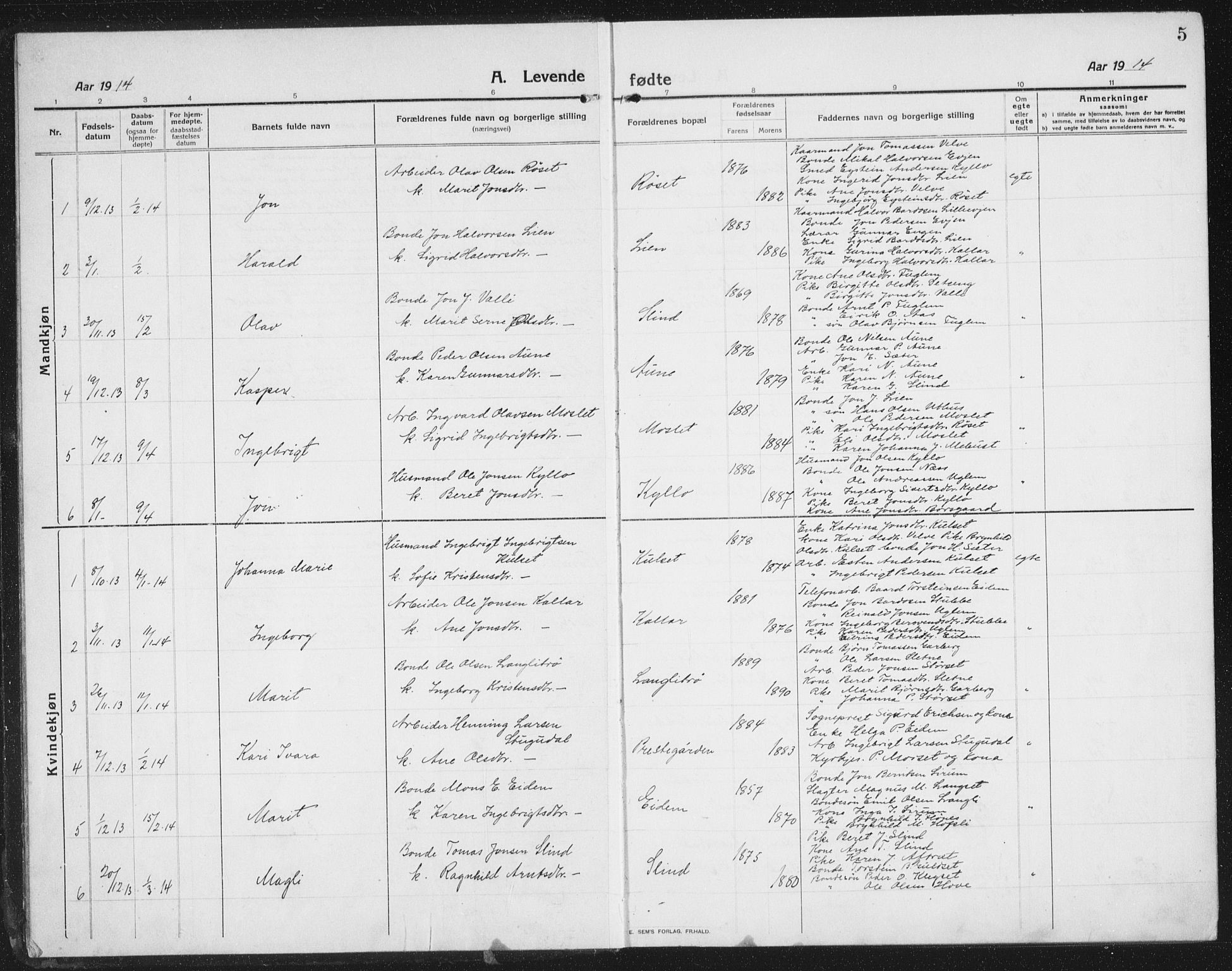 Ministerialprotokoller, klokkerbøker og fødselsregistre - Sør-Trøndelag, SAT/A-1456/695/L1158: Klokkerbok nr. 695C09, 1913-1940, s. 5