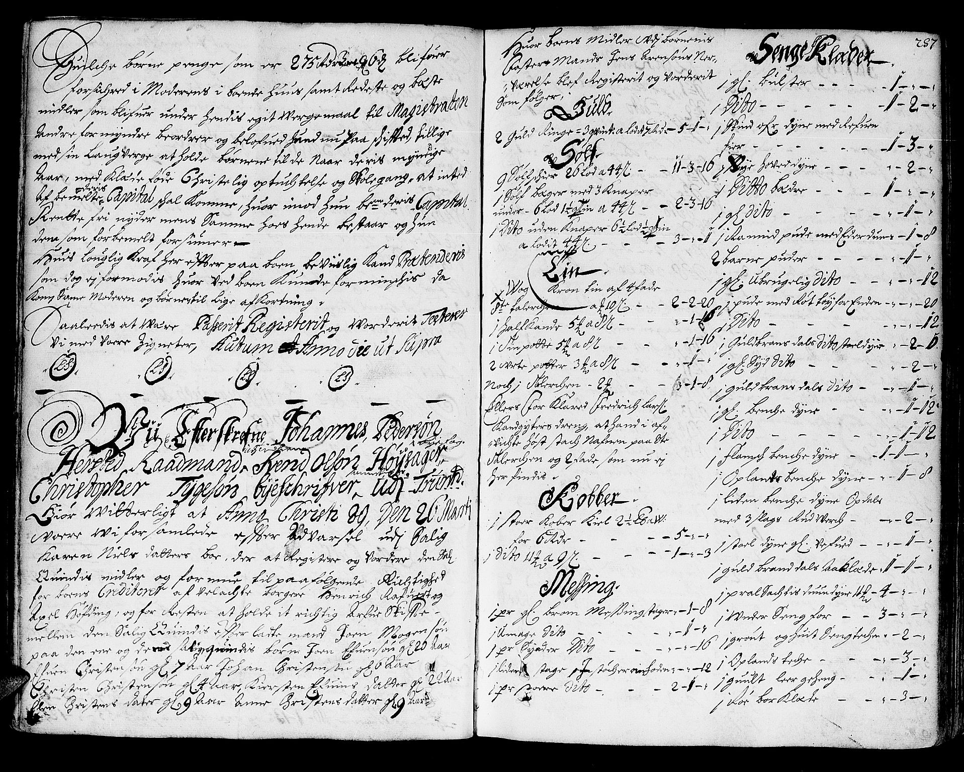 Trondheim byfogd, AV/SAT-A-0003/1/3/3A/L0002: Skifteprotokoll - gml.nr.2. (m/ register), 1684-1690, s. 286b-287a
