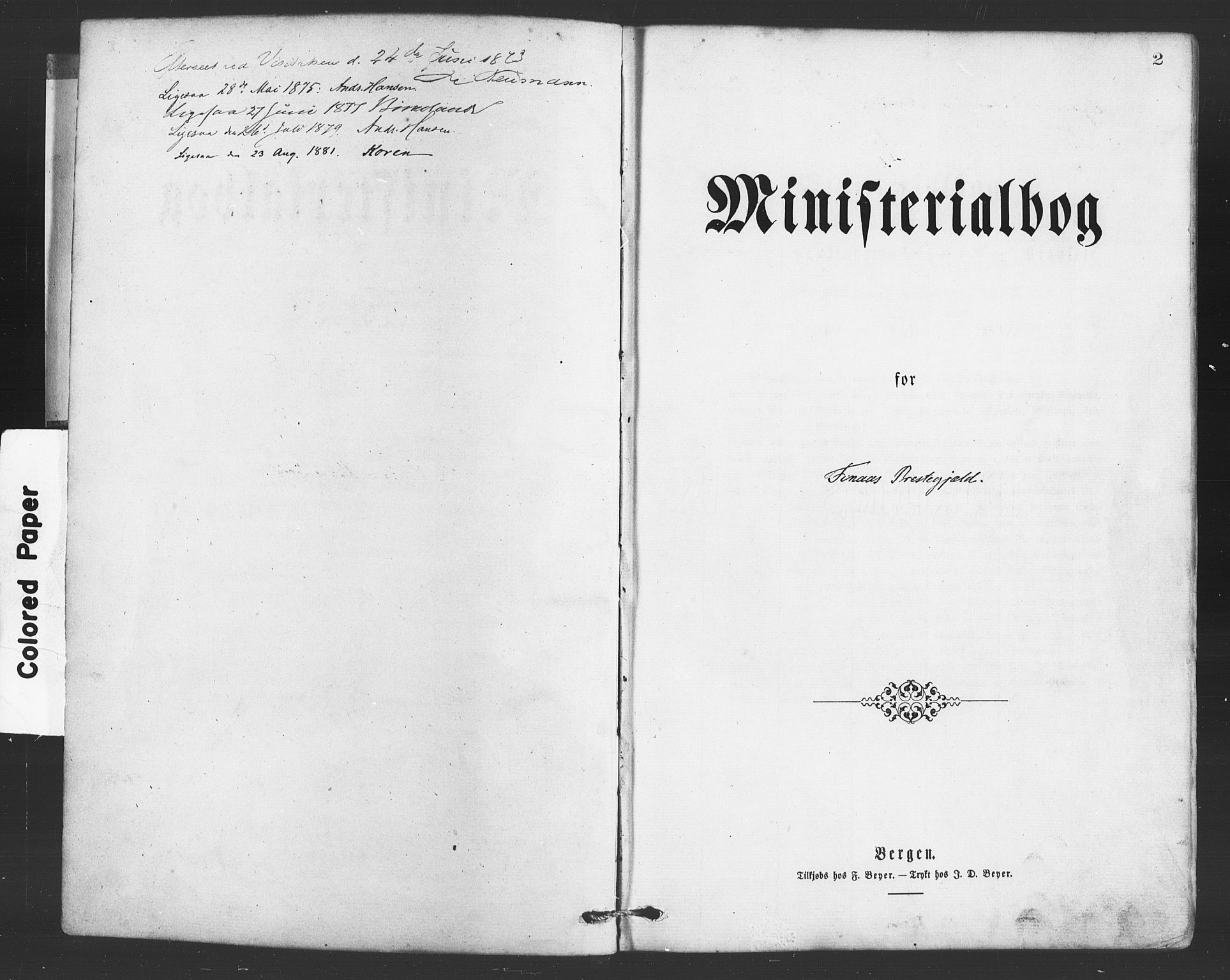 Finnås sokneprestembete, SAB/A-99925/H/Ha/Haa/Haaa/L0009: Ministerialbok nr. A 9, 1873-1881, s. 2