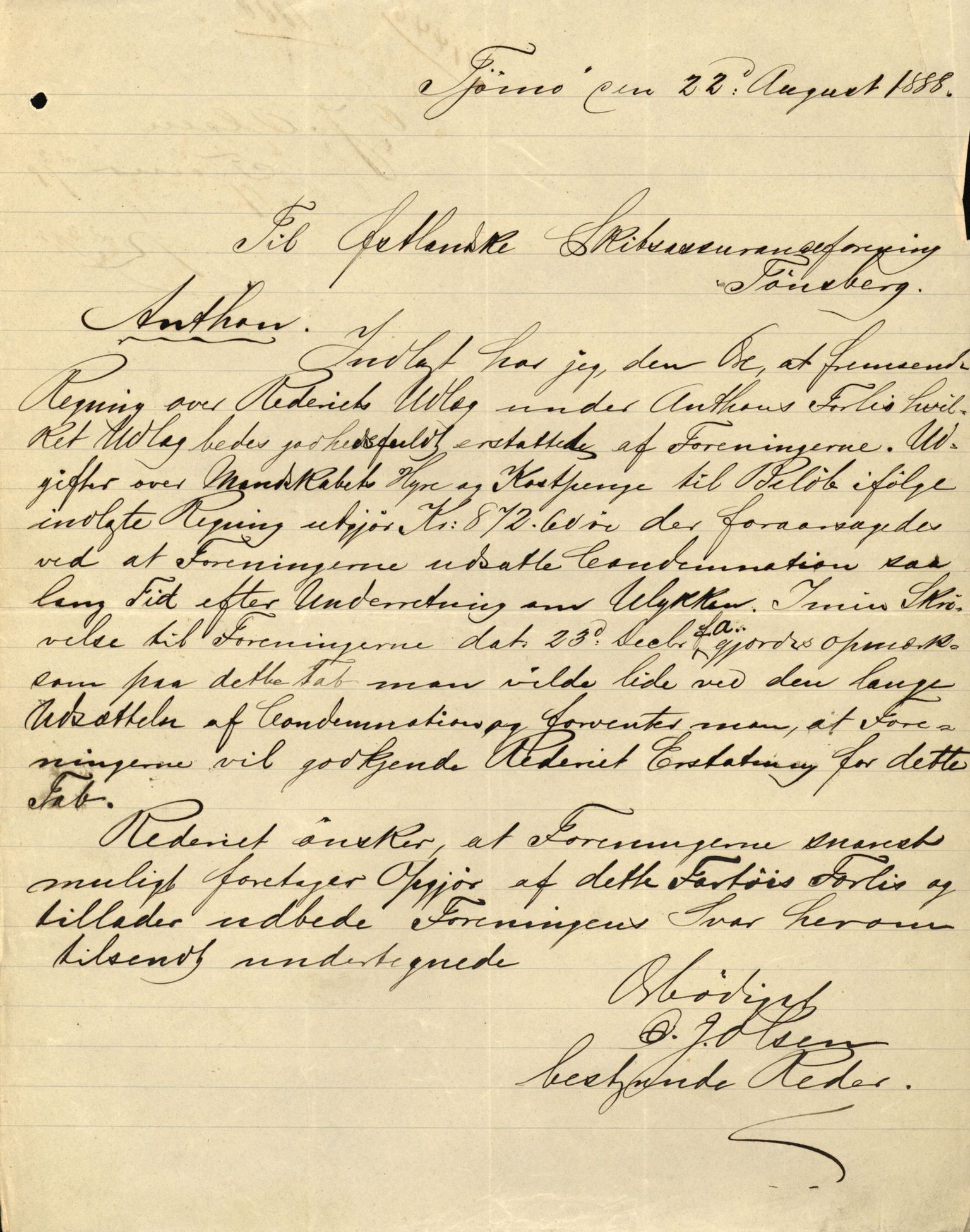 Pa 63 - Østlandske skibsassuranceforening, VEMU/A-1079/G/Ga/L0020/0003: Havaridokumenter / Anton, Diamant, Templar, Finn, Eliezer, Arctic, 1887, s. 33