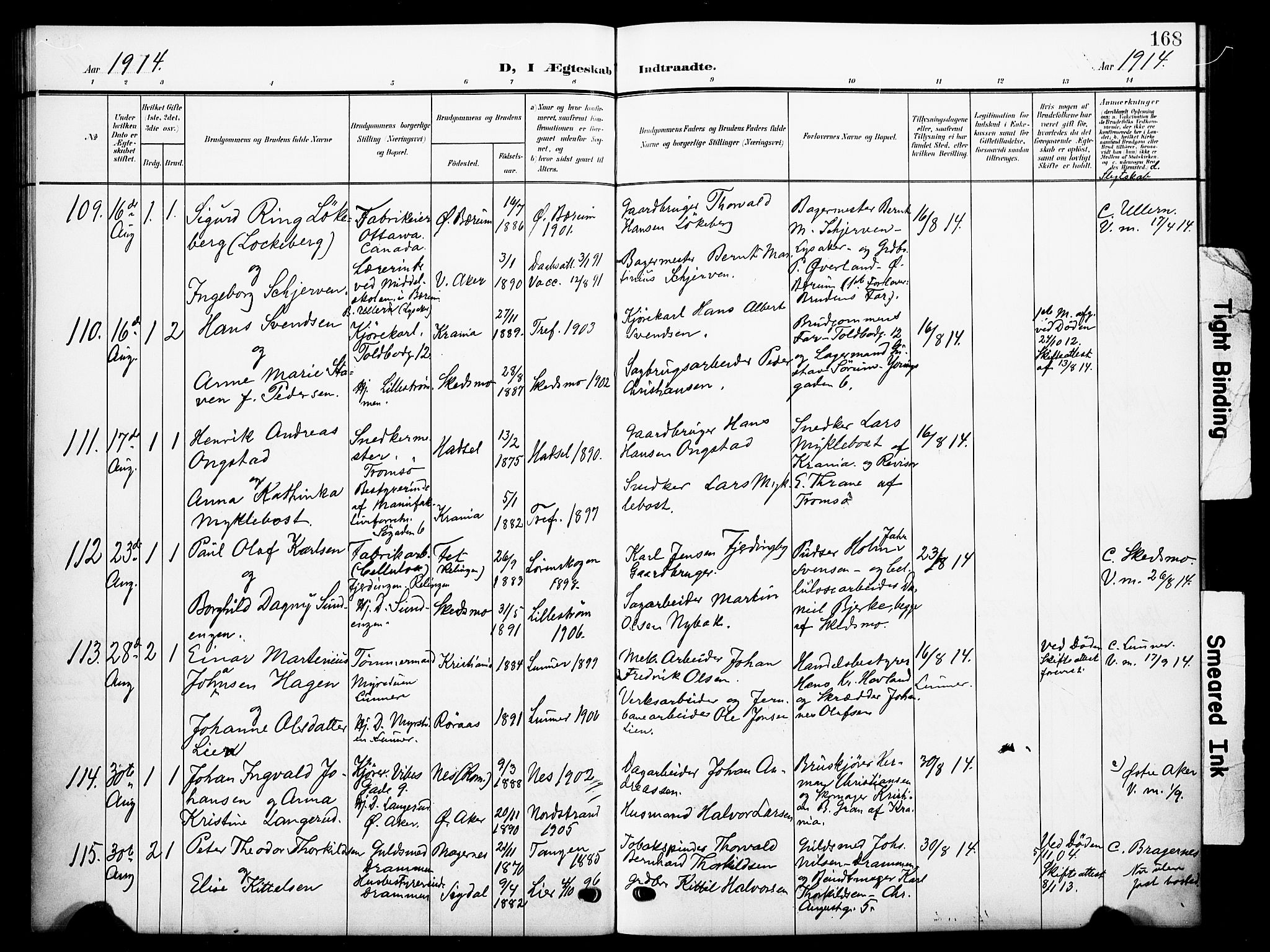 Johannes prestekontor Kirkebøker, AV/SAO-A-10852/F/Fa/L0010: Ministerialbok nr. 10, 1907-1919, s. 168