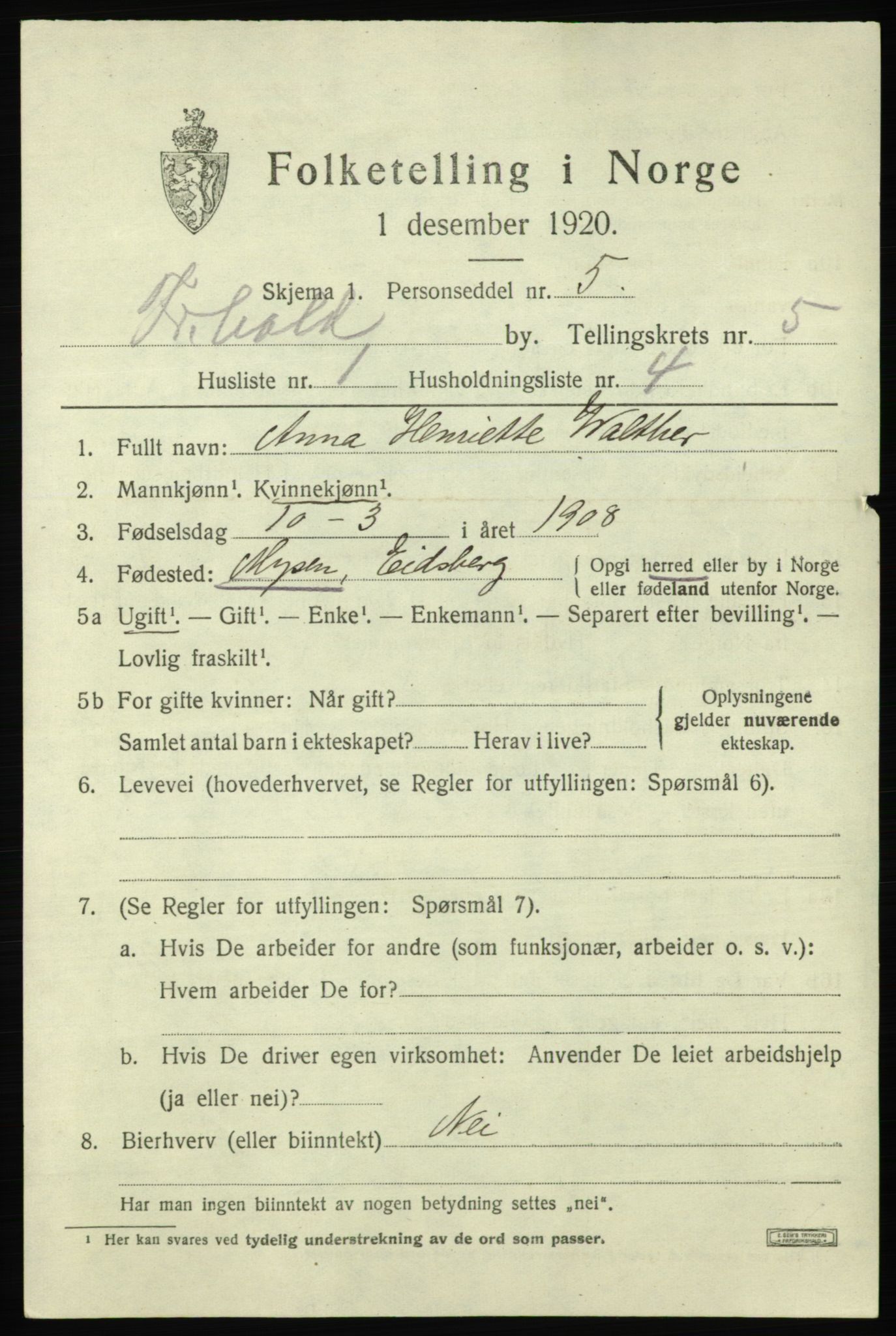 SAO, Folketelling 1920 for 0101 Fredrikshald kjøpstad, 1920, s. 11900