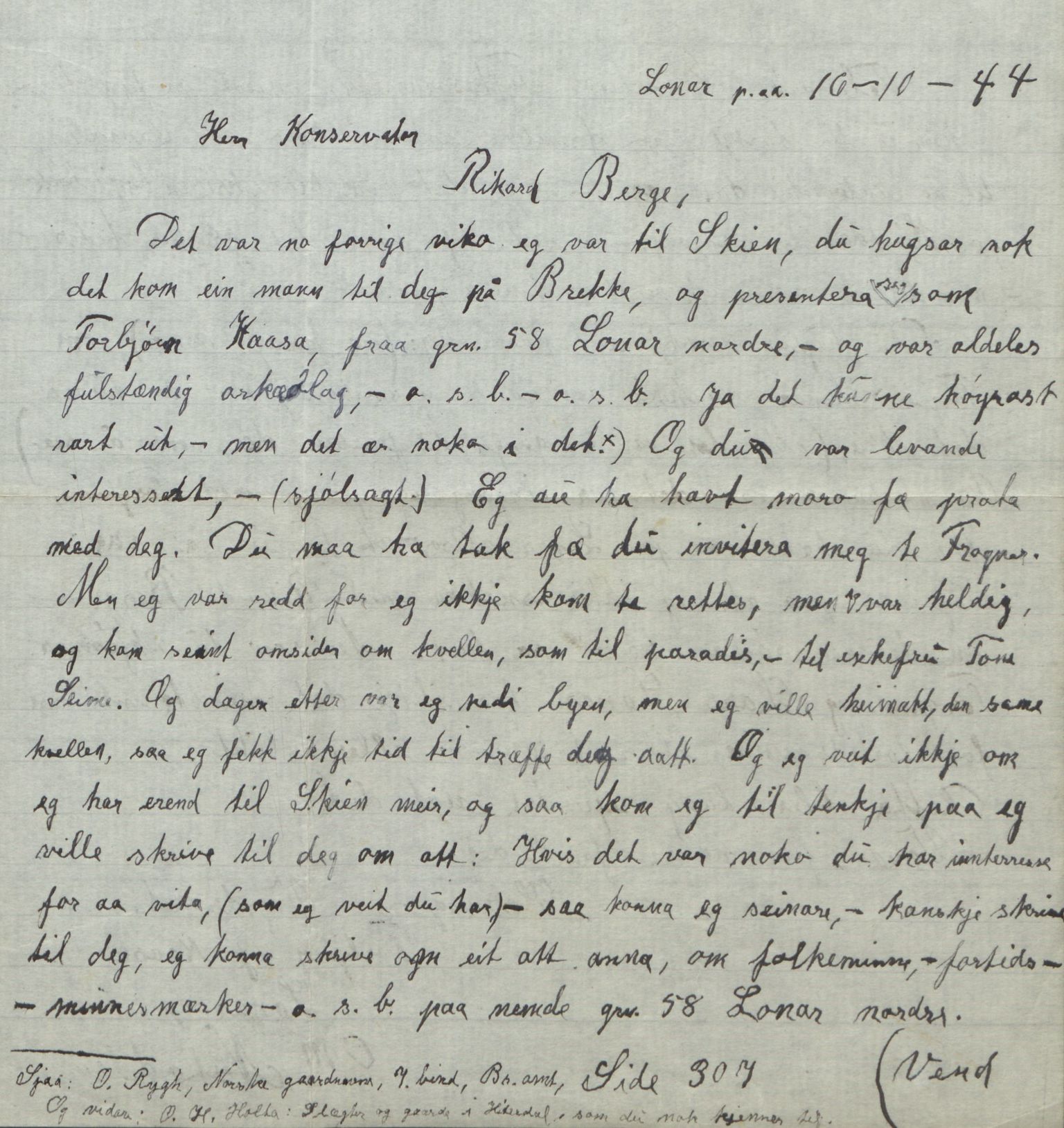 Rikard Berge, TEMU/TGM-A-1003/F/L0018/0056: 600-656 / 655 Brev, kataloger og andre papir til Rikard Berge. Konvolutten merka: Postpapir8, 1910-1950