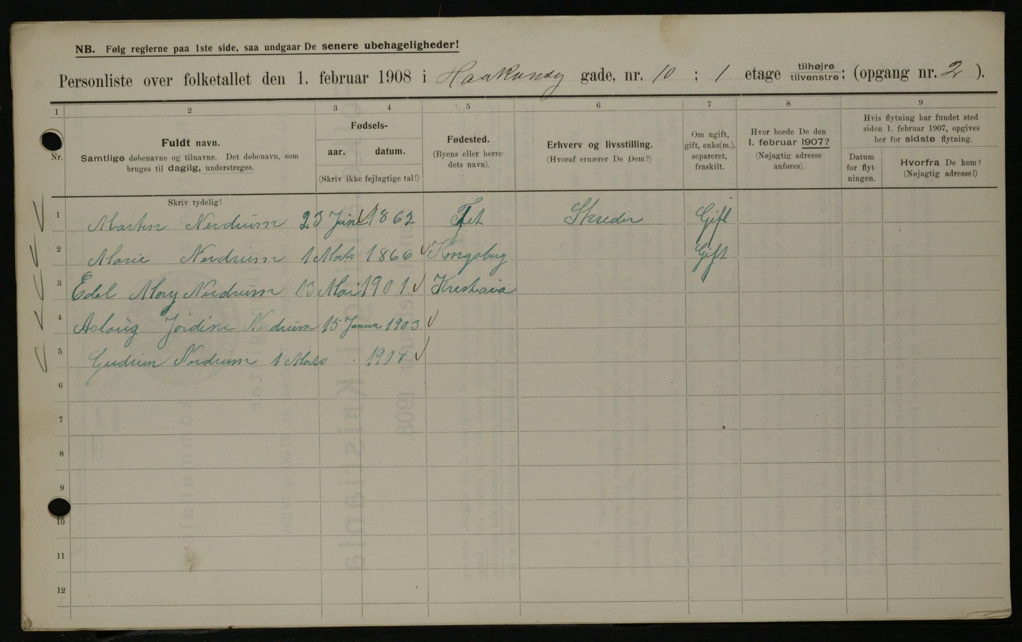 OBA, Kommunal folketelling 1.2.1908 for Kristiania kjøpstad, 1908, s. 38424