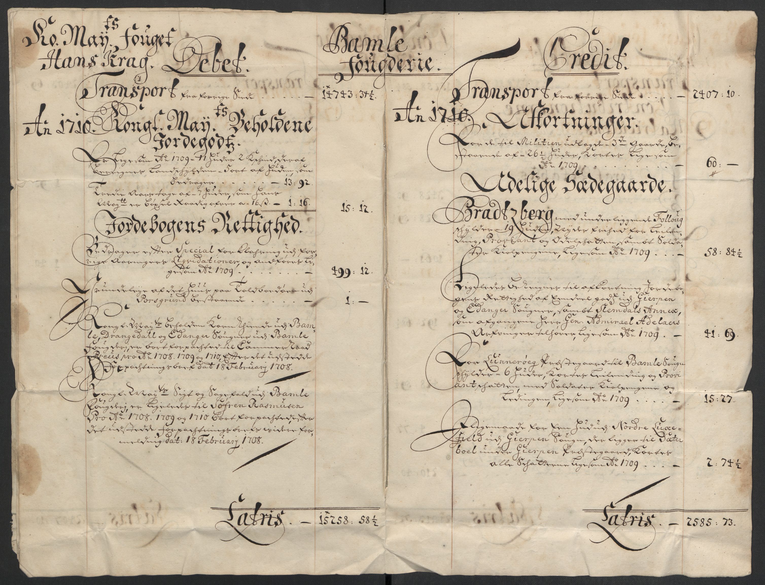 Rentekammeret inntil 1814, Reviderte regnskaper, Fogderegnskap, AV/RA-EA-4092/R36/L2119: Fogderegnskap Øvre og Nedre Telemark og Bamble, 1710, s. 8