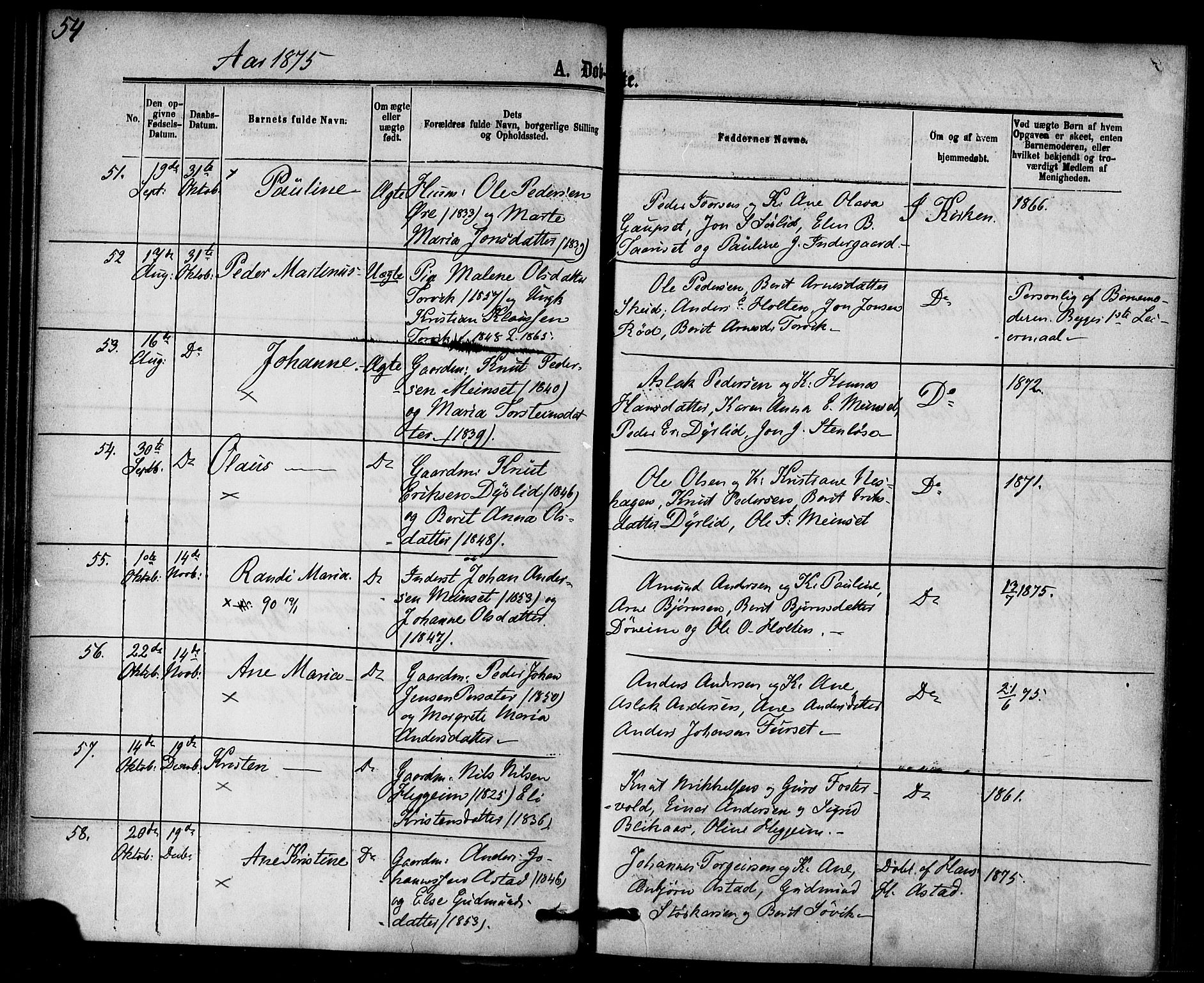 Ministerialprotokoller, klokkerbøker og fødselsregistre - Møre og Romsdal, AV/SAT-A-1454/584/L0966: Ministerialbok nr. 584A06, 1869-1878, s. 54