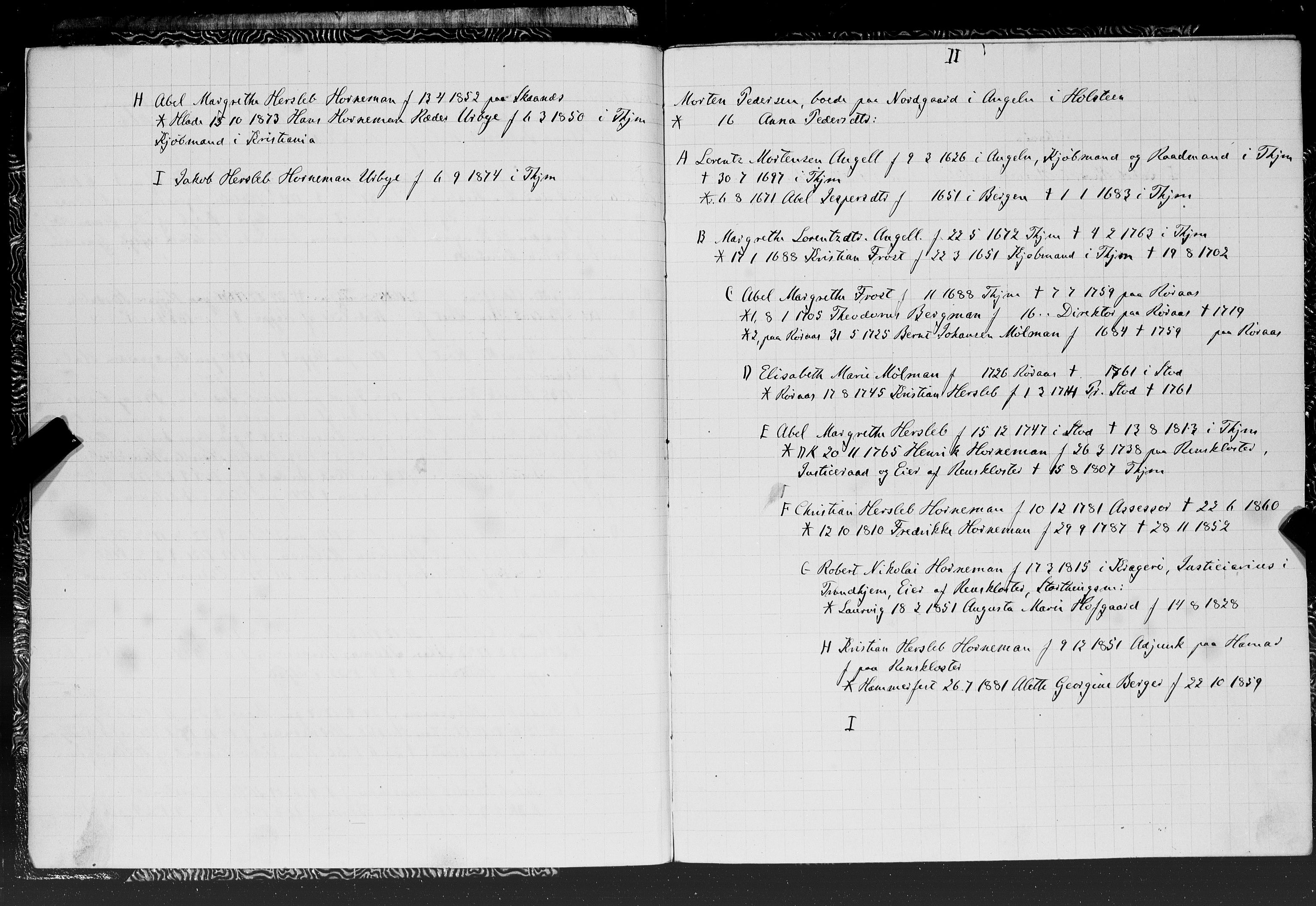 Hornemans samlinger, SAT/PA-X/A/L0014: Jakob Hersleb Hornemans forfedre, 1600-1886