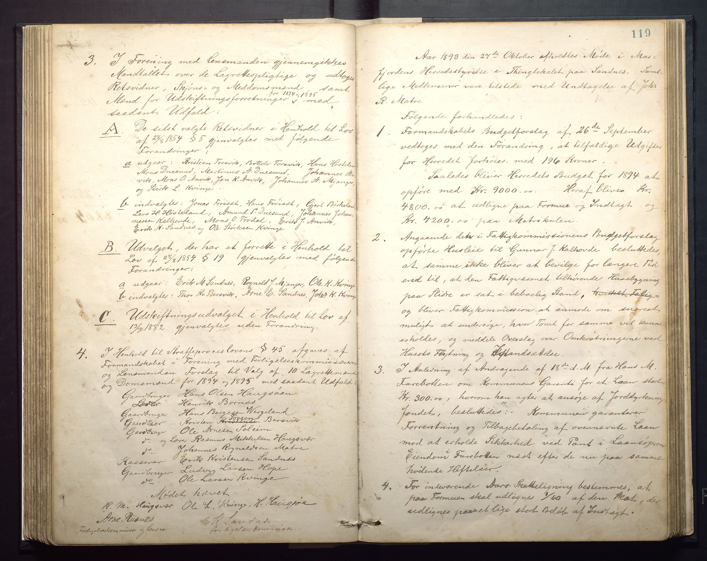 Masfjorden kommune. Formannskapet, IKAH/1266-021/A/Aa/L0001: Møtebok for Masfjorden formannskap og heradsstyre, 1879-1904, s. 119