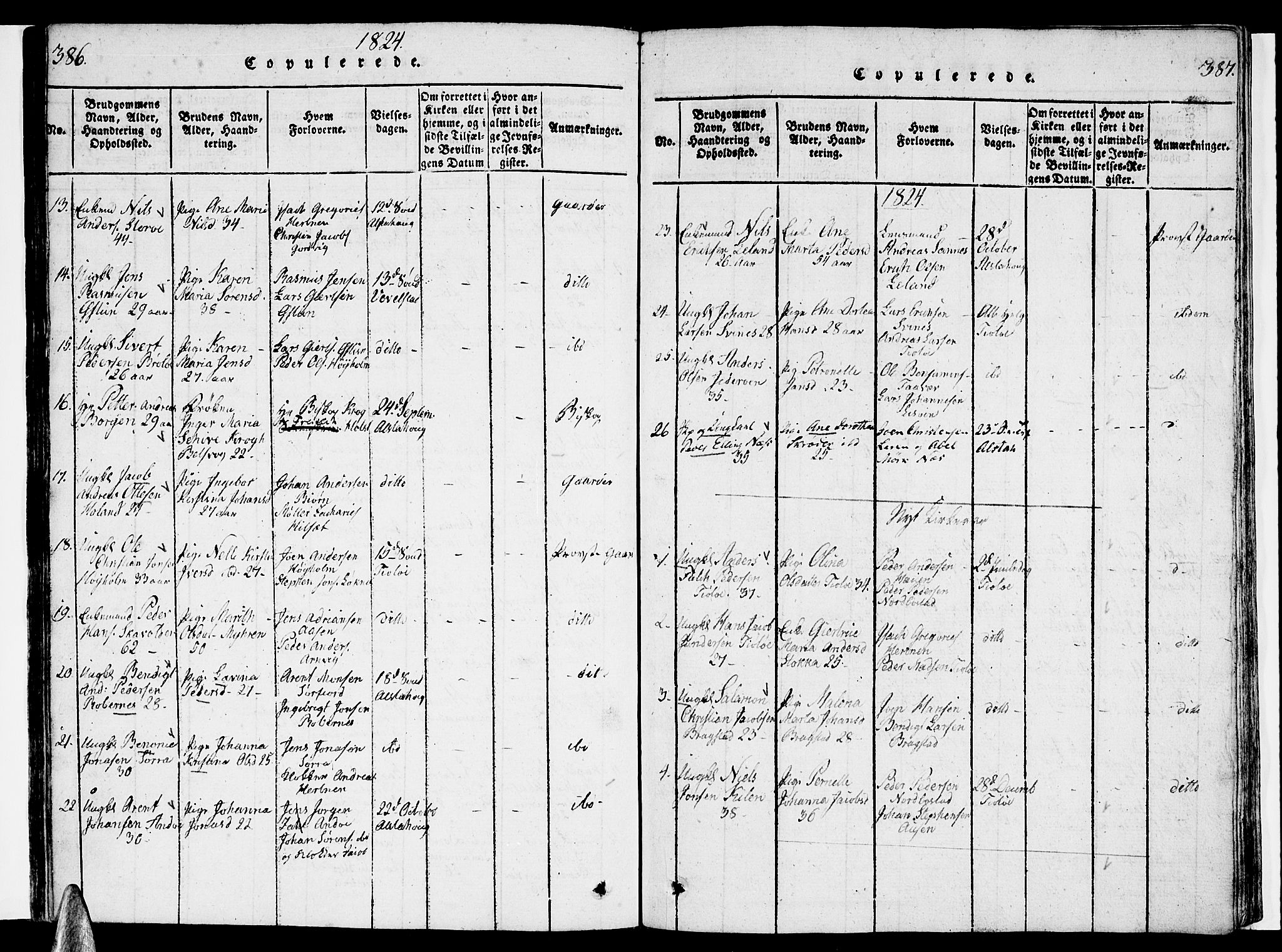 Ministerialprotokoller, klokkerbøker og fødselsregistre - Nordland, AV/SAT-A-1459/830/L0457: Klokkerbok nr. 830C01 /1, 1820-1842, s. 386-387