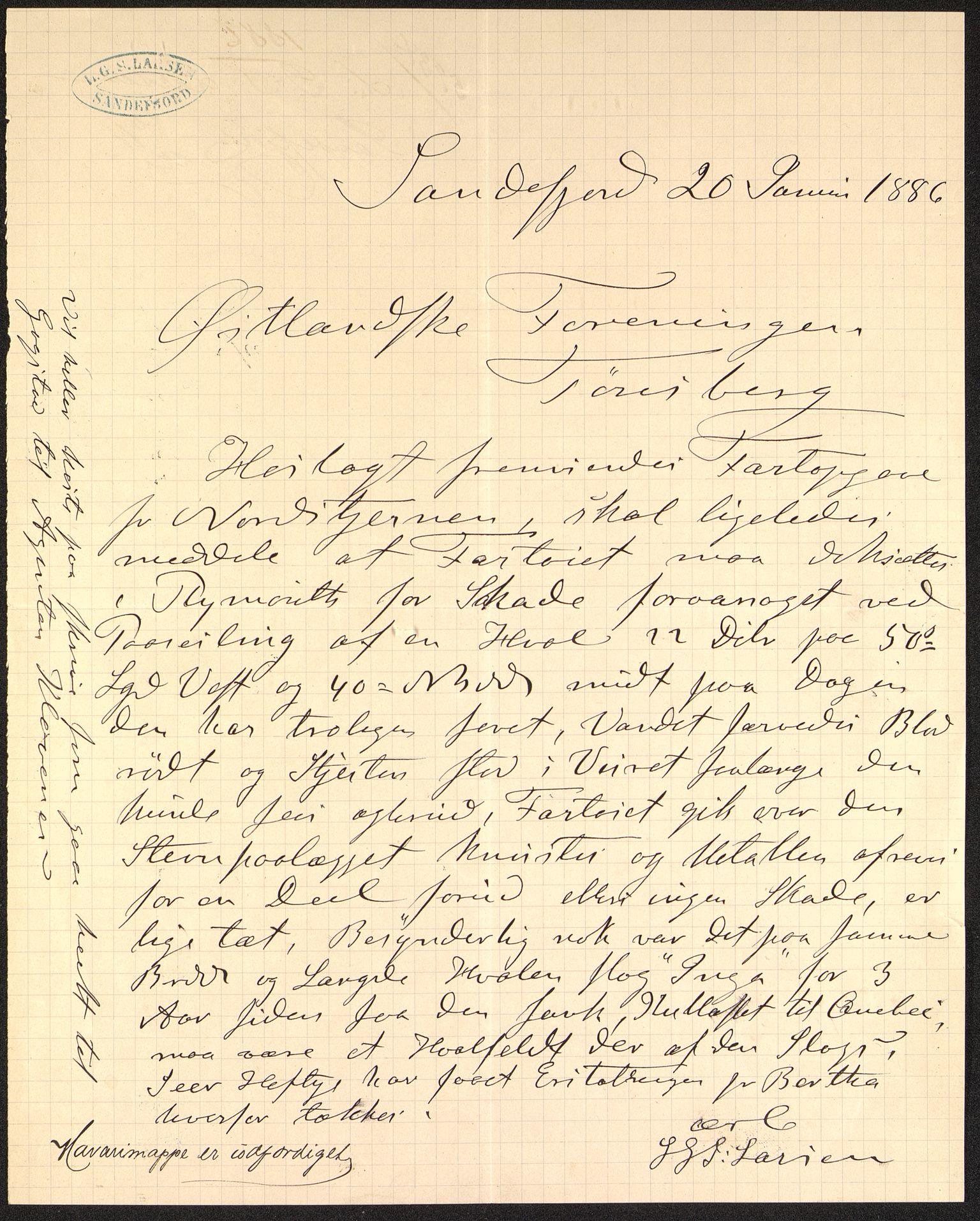 Pa 63 - Østlandske skibsassuranceforening, VEMU/A-1079/G/Ga/L0018/0007: Havaridokumenter / Leif, Jarl, Insulan, Norrøna, Nordstjernen, 1885, s. 71